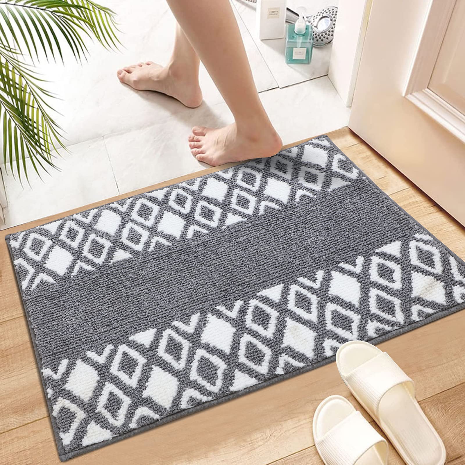 Spread Spain Microfibre Bathroom mat Absorbing & Soft mat for Bathroom Quick Dry Rubber Backed Anti-Slip Floor Mat Non Slip mat for Home, Kitchen, Set of 2 (Grey, 40x60 cm)
