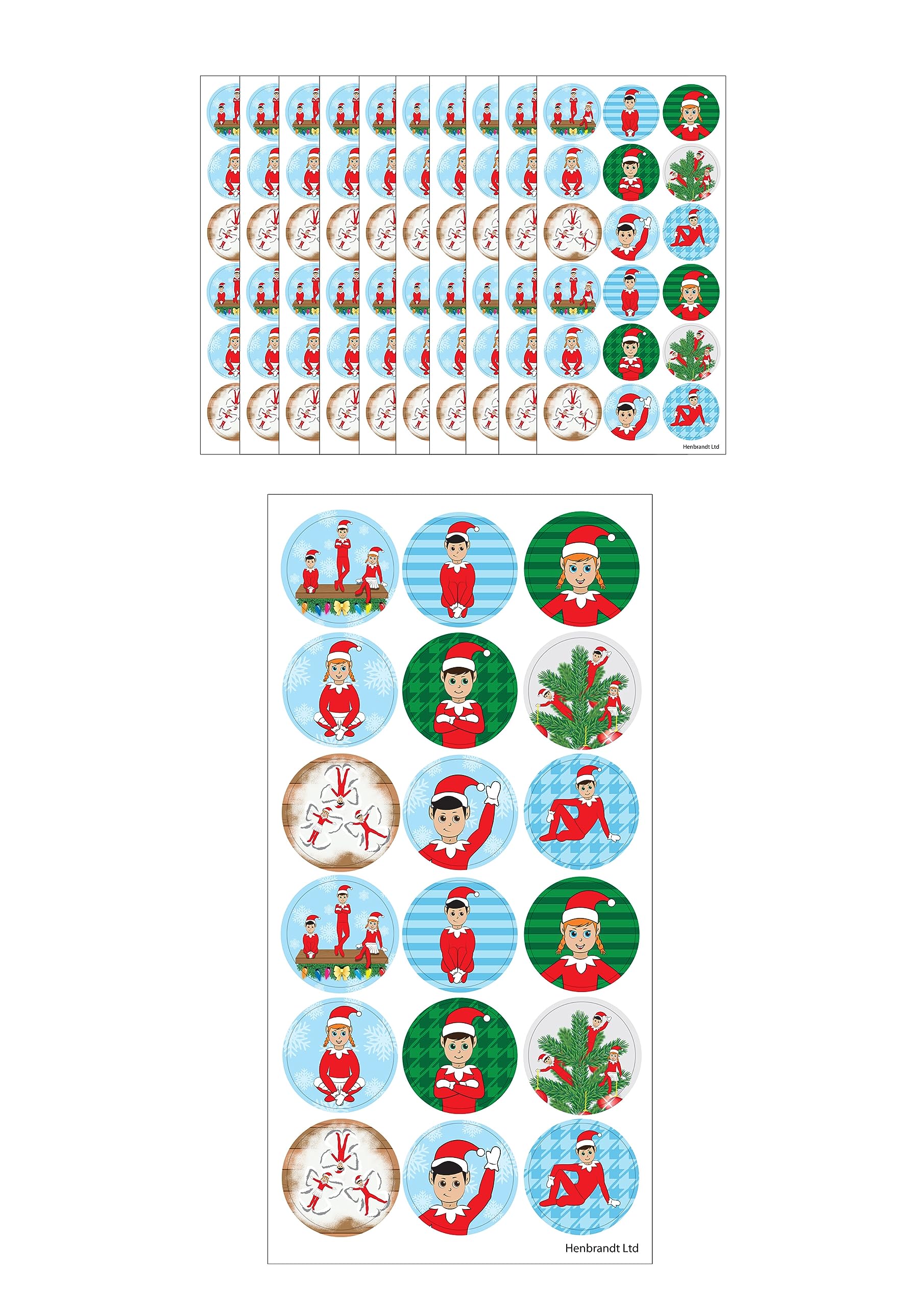 Henbrandt Large Elfin Around Christmas Stickers 180 Assorted Xmas Stickers Teachers School Reward Card Crafts for Kids Stocking Fillers Favours Loot Bag Fillers Lucky Dip Favours for Boys and Girls