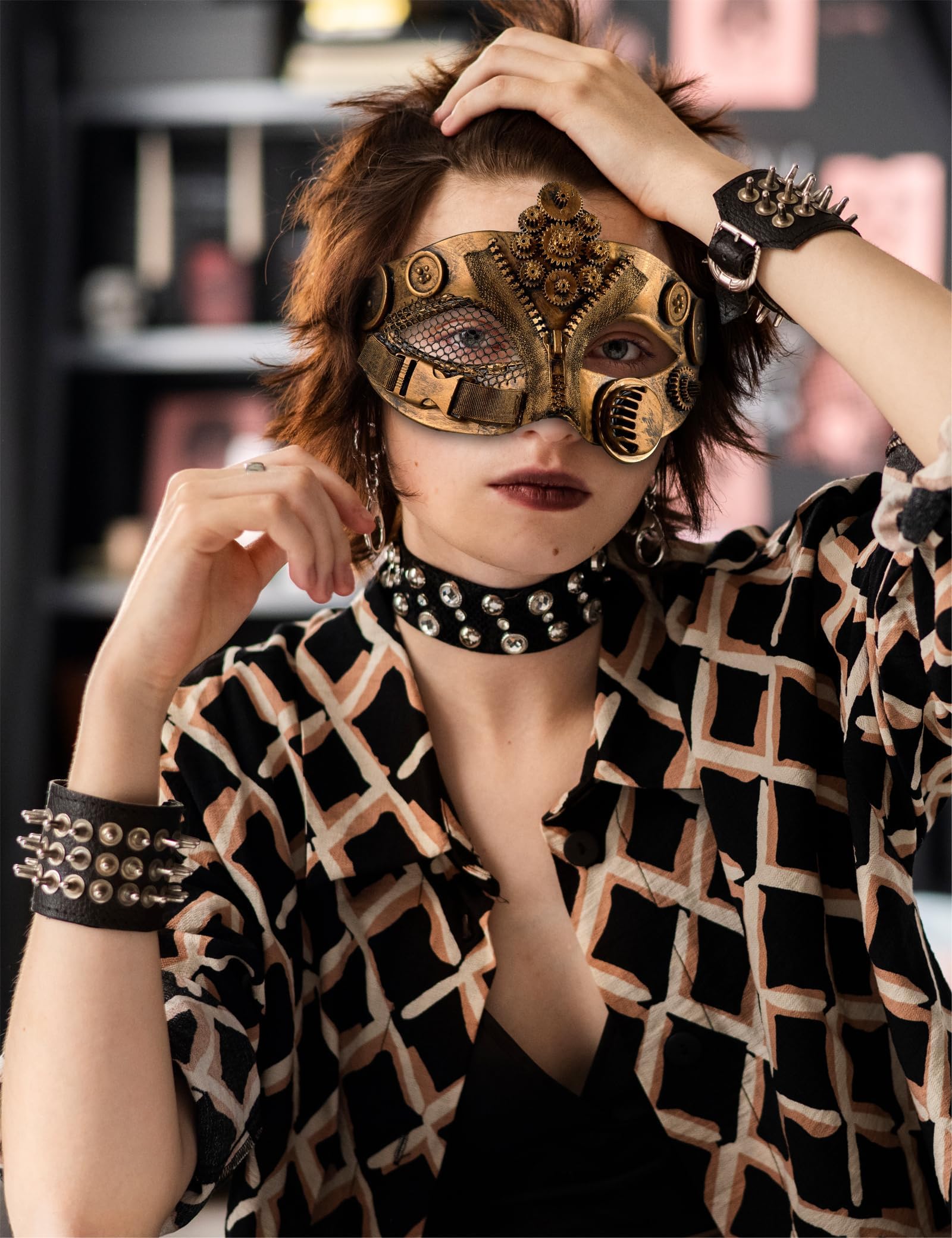 MYSEUNI 2025 New Steampunk Mechanical Mask Gold- Steam Punk Halloween Cosplay - Image 4