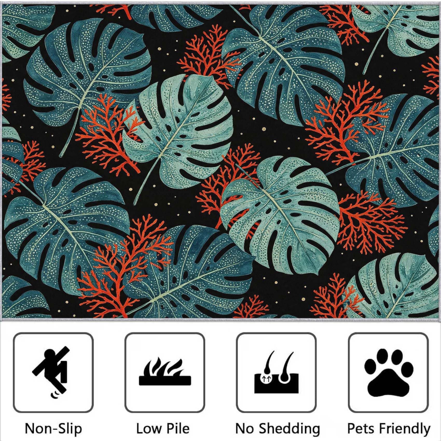 Tapis Doux Poils 120 x 170 cm, Feuilles de Monstera Decoration Lavable