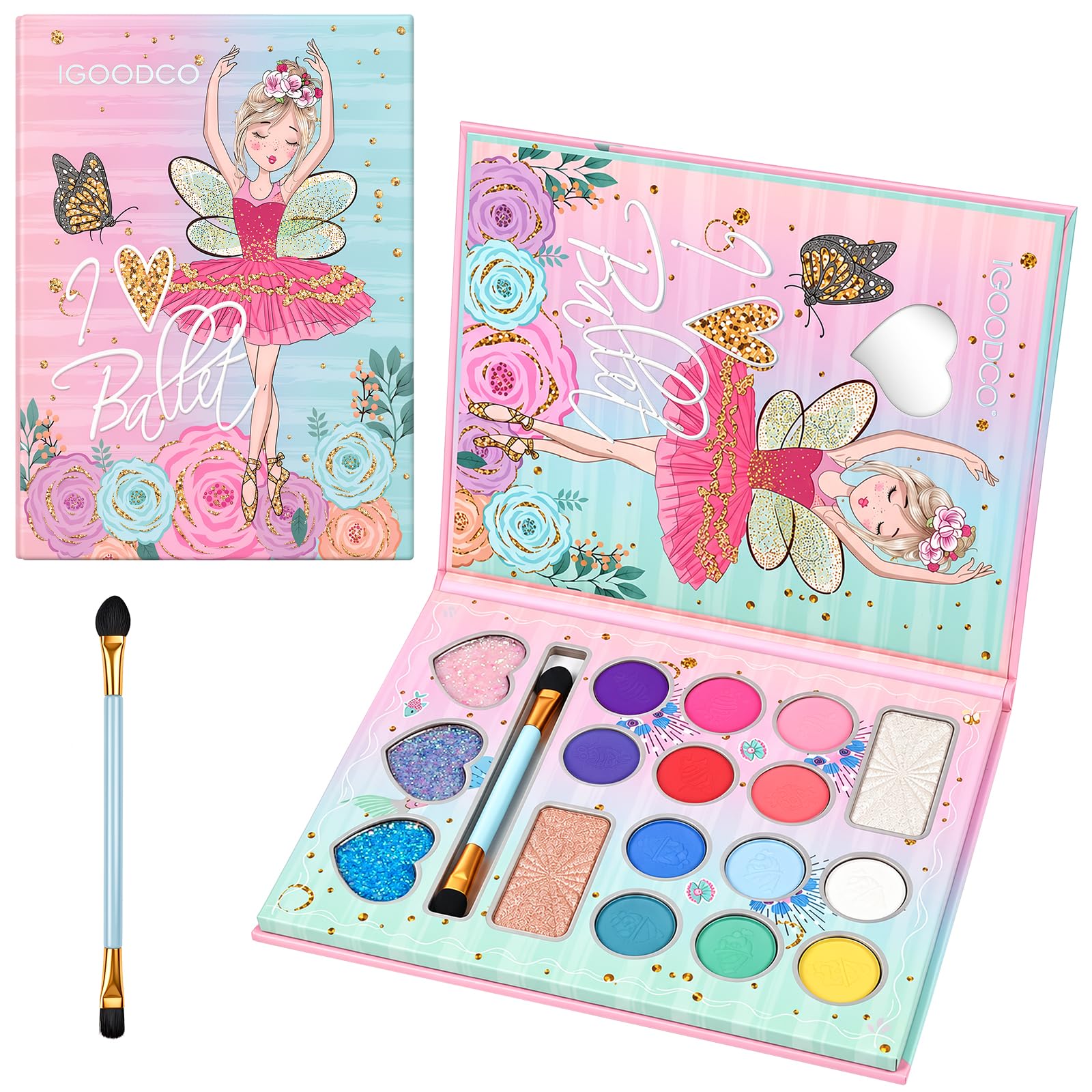 Aomig 17 Colors Makeup Sets for Girls Non-Toxic Princess Make Up Kit