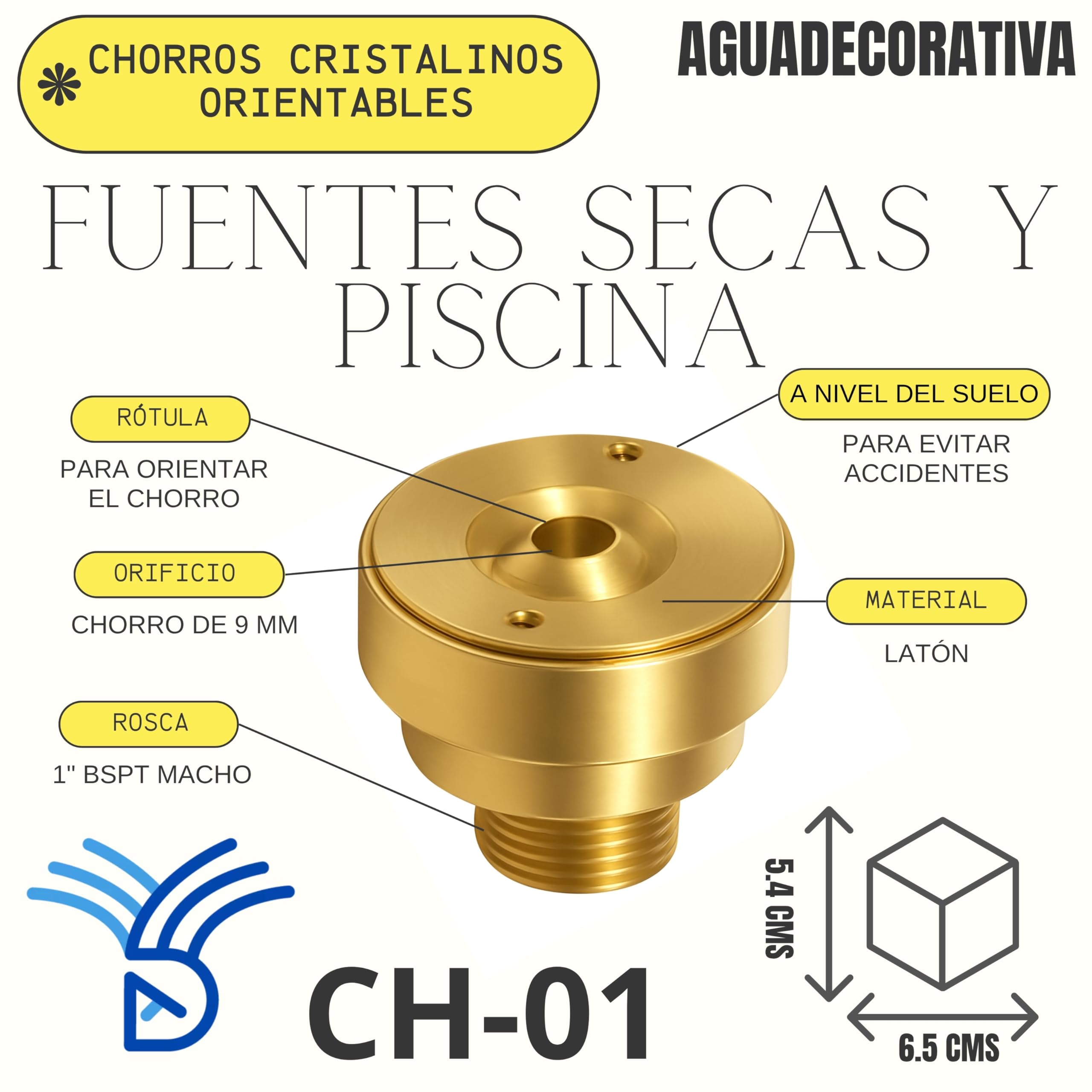 Fuente para Piscinas Boquillas con Chorro Orientable para Orilla Piscinas Fuentes Secas Toberas Caños Fuente Piscina (CH01)