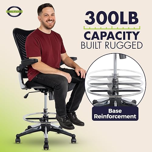 Miniatura 8 de Silla ergonómica de 300 libras para dibujar, silla de oficina alta, silla de escritorio para estar de pie, con reposabrazos abatibles, asiento de