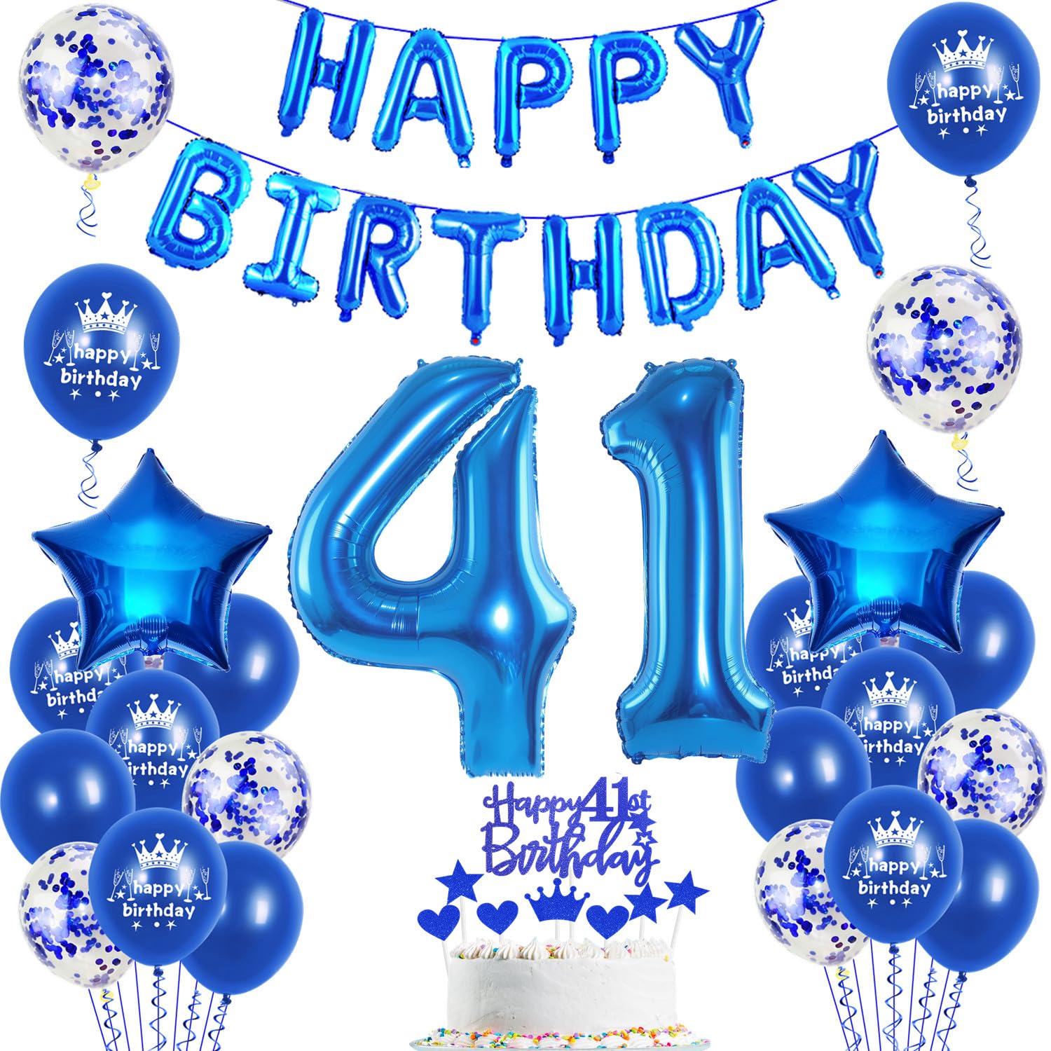 Decorazioni Per Feste 41° Compleanno - 15 Spirali Glitterate Con Scritta 'Happy 41st Birthday' Viola E Argento - 3