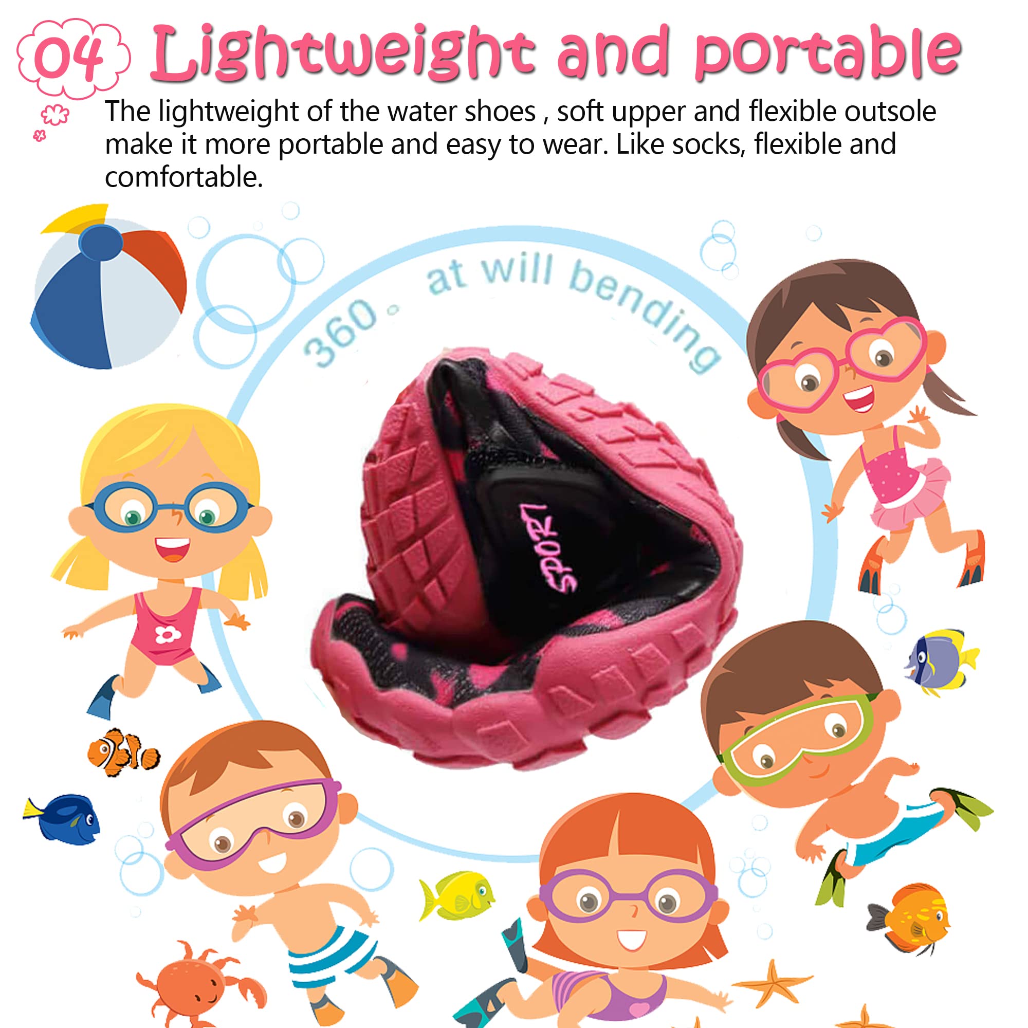 Wasserschuhe für Kinder, Jungen, Mädchen, Strandschuhe, Aqua, Schwimmschuhe, Pool, Barfußschuhe, schnell trocknend, leicht, Kinder, Surfen, Tauchschuhe, schwarz/rot, 36 EU