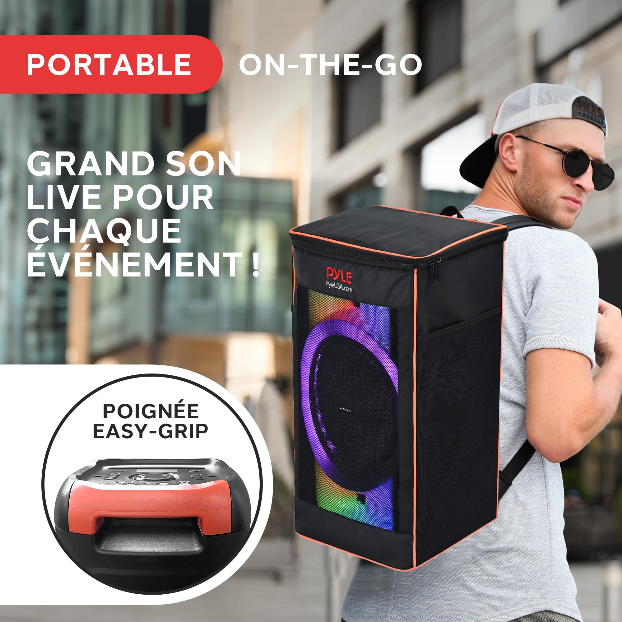 Pyle Enceinte Bluetooth de Fête Grande Taille – Gros Haut-Parleur Bluetooth avec Système Stéréo sans Fil Véritable (TWS) – Basses Puissantes et Aigus Clairs – Grand Haut-Parleur avec Sac de Transport