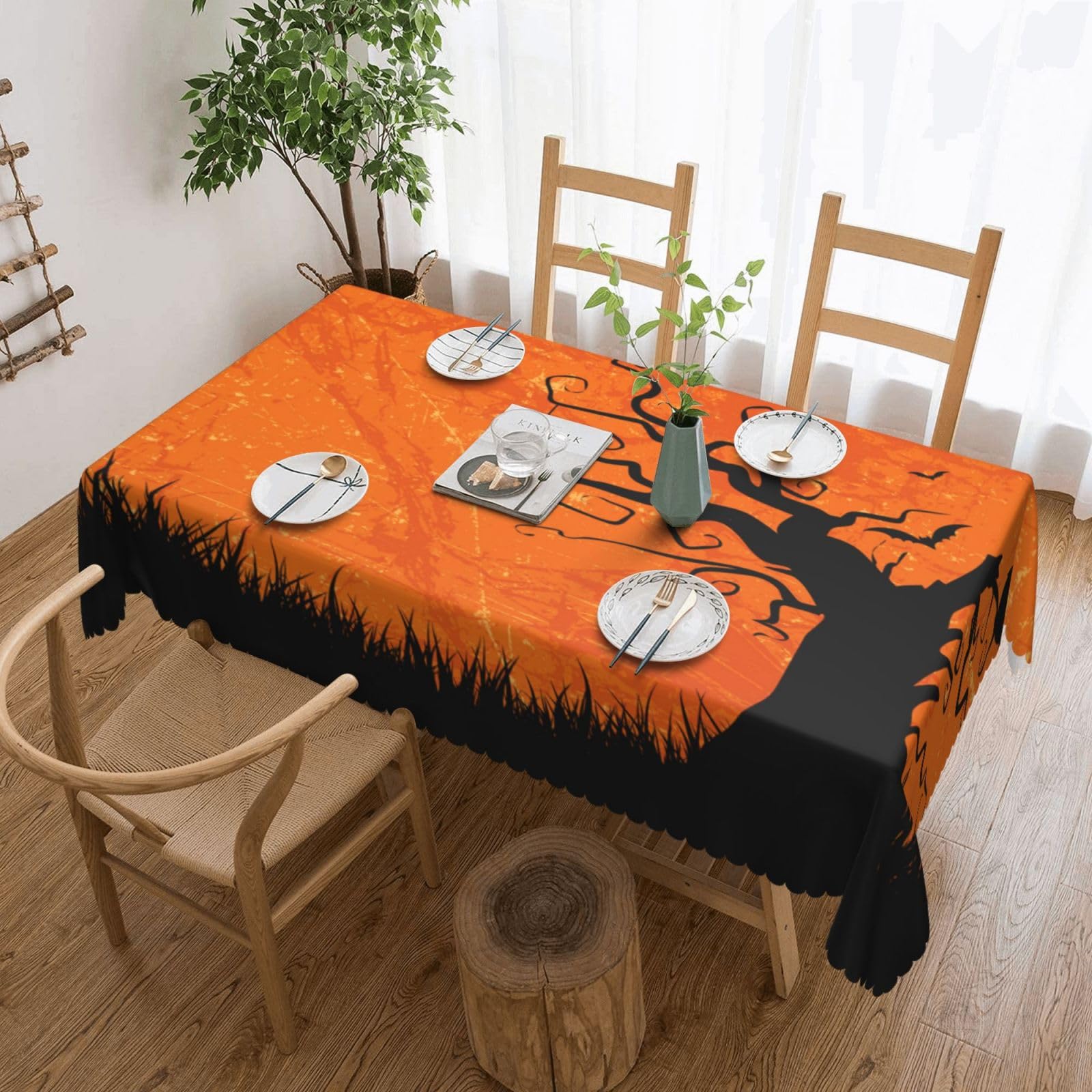 Nappe rectangulaire Halloween 137x183 cm orange anti-tache pour table de cuisine