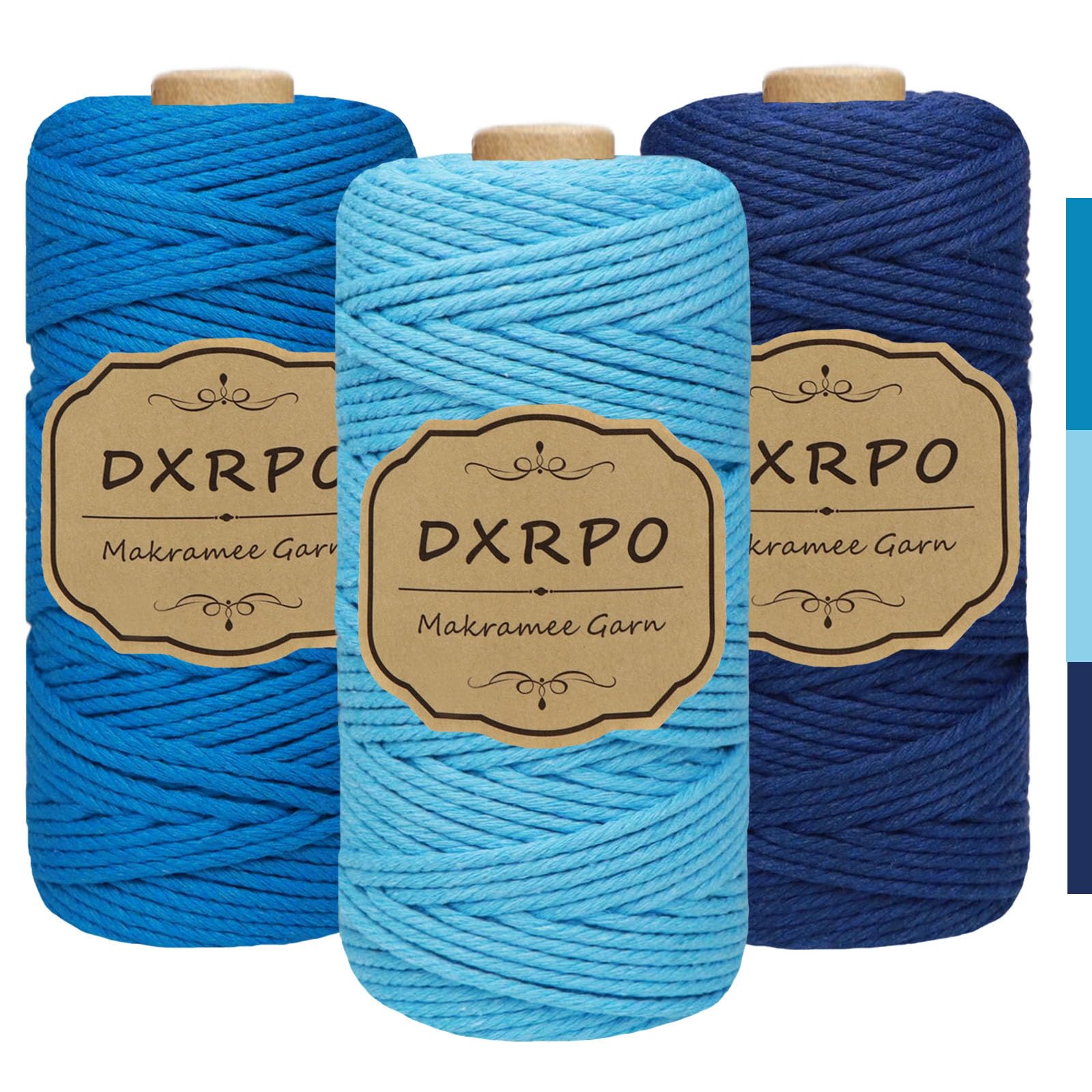 DXRPO Premium Makramee Garn Set, 3 Stück 3mm x 100m Macrame Cord,Baumwollgarn Macrame Garn für DIY Handwerk, Hängepflanzen,Weihnachten,Boho Deko