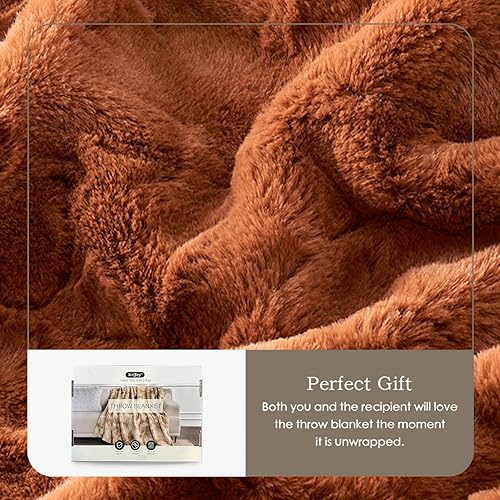 Miniatura 5 de Krifey - Manta de pelo sintético, supersuave, acogedora, cálida, mullida, esponjosa, decorativa, afelpada, camello, 50 x 60 pulgadas