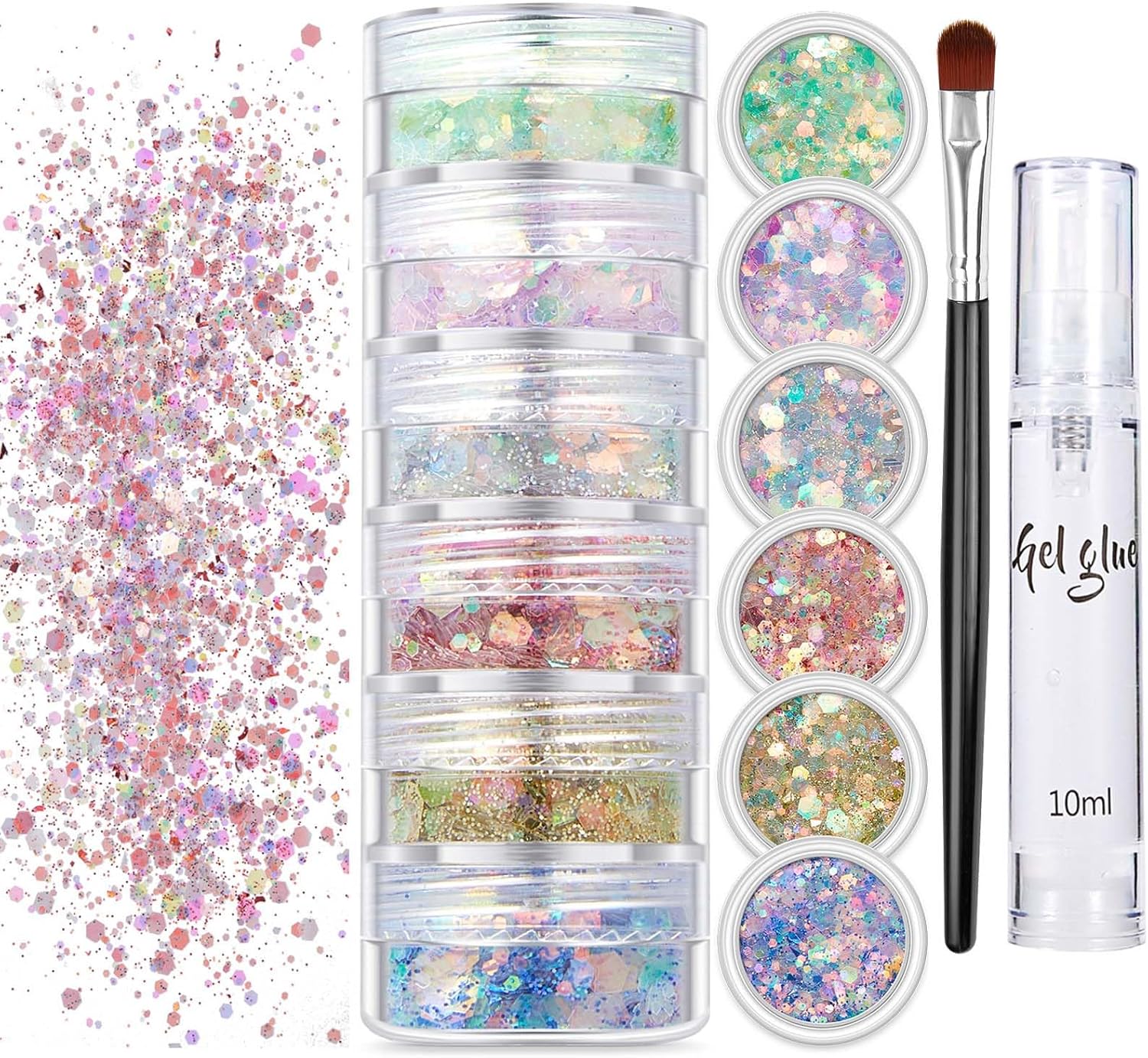 Chunky Glitter-knutselen, 6 kleuren sequin glittergezicht, glitterpoeder pailletten, festival, lichaamsglitter, body glitter voor gezicht, nagels, ogen, haar, maskerade, feestglitter en accessoires