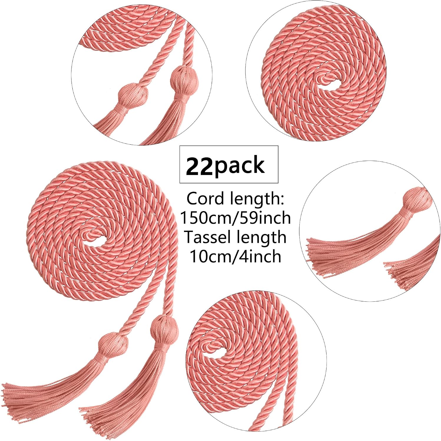 22 Pieces Graduation Cords Rayon Braided Honor Cords with Tassel for College Master Doctoral Graduation Students (Pink)