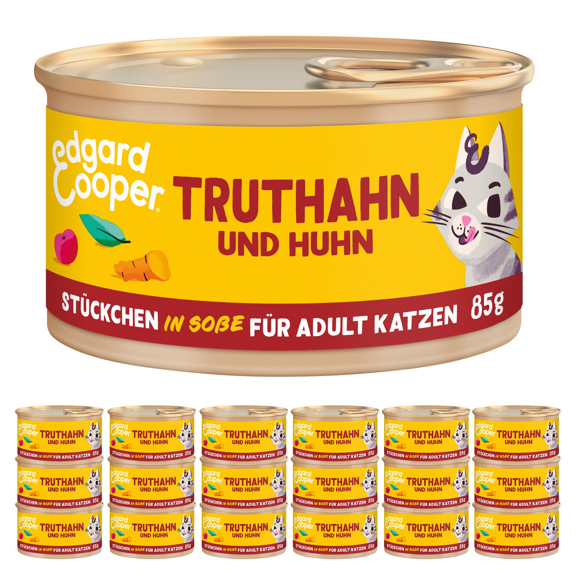 Edgard & Cooper Natvoer Katten, Gesteriliseerde of Actieve Kat (Zalm & Kip, 85g x 18), Vers vlees: écht voedzaam en zonder granen