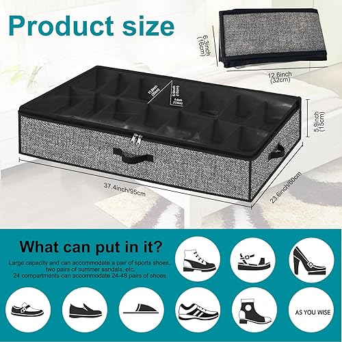 Vista 3 de Organizador de almacenamiento de zapatos debajo de la cama para armario, paquete de 2, se adapta a 32 pares de cajas de contenedores de zapatos