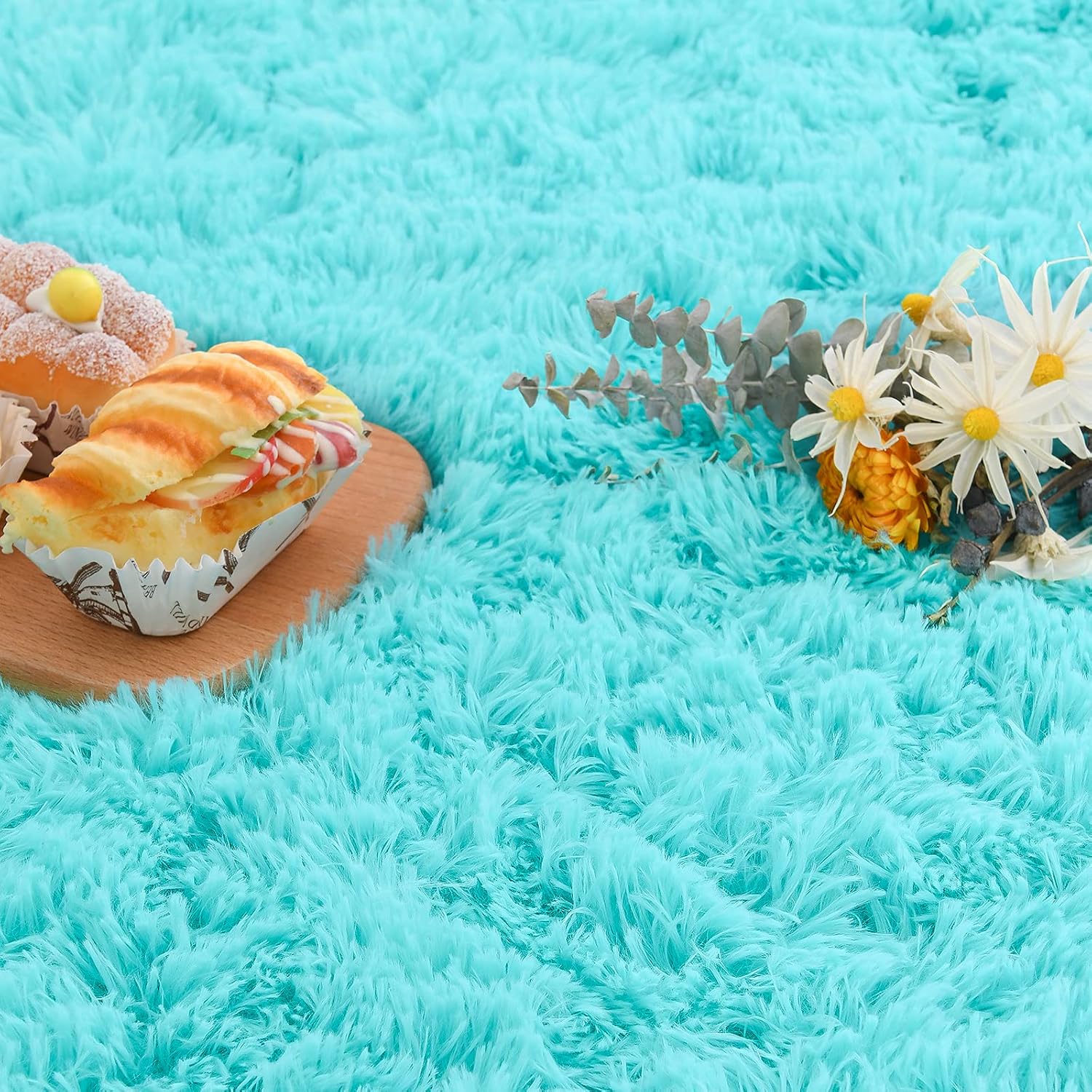 Noahas Soft Round Area Rug for Kids Room Circle Fluffy Rugs for Girls Bedroom, Shaggy and Furry Teepee Play Tent Mat Circular Carpet for Princess Tent Fuzzy Cute Girls Room Decor, 6 Feet, Teal Blue