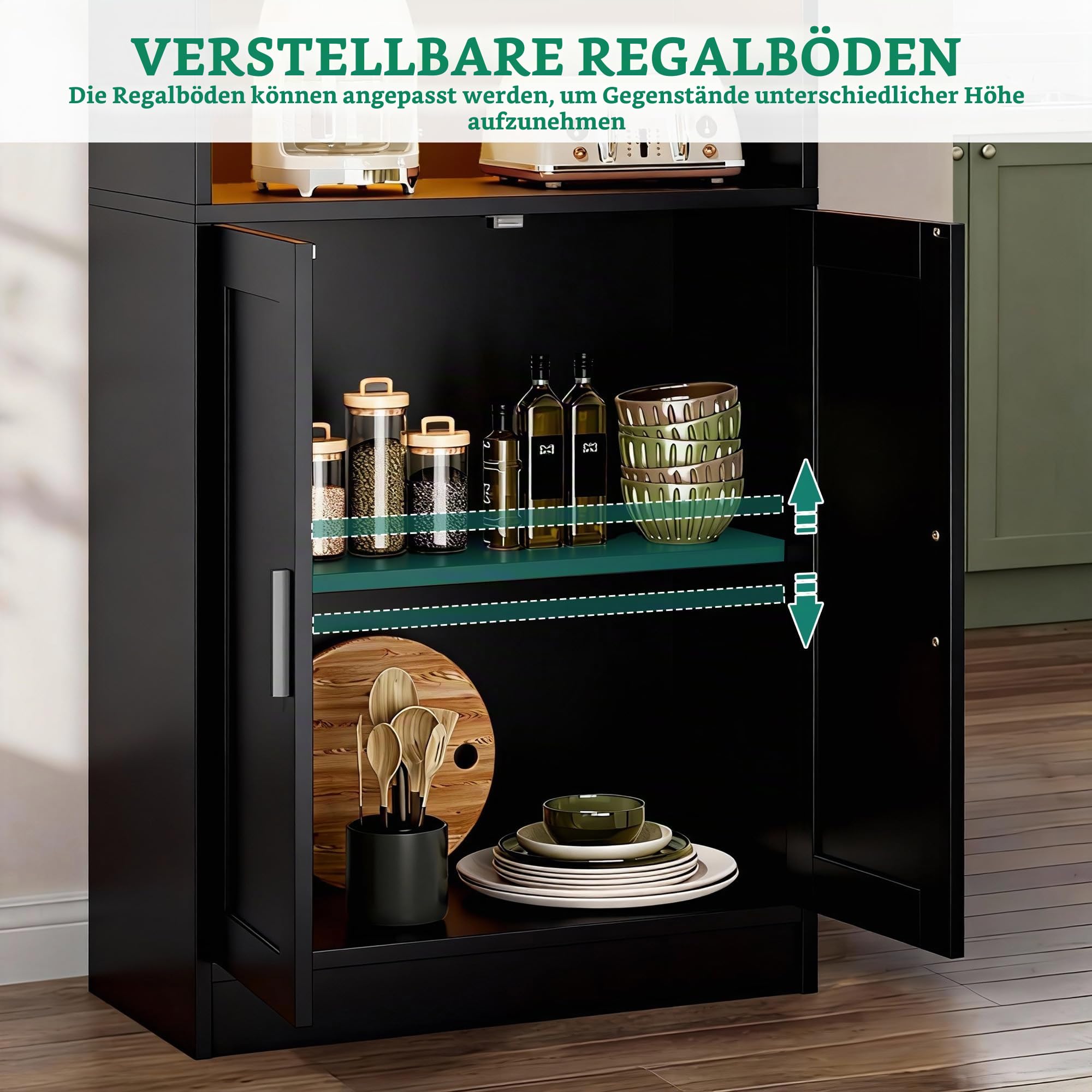 YITAHOME Hohes Bücherregal, Holzregal mit Schranktüren, modernes Bücherregal mit Präsentationsfläche, Aufbewahrungsschrank mit Beleuchtung für Zuhause, Büro, Wohnzimmer, Schwarz