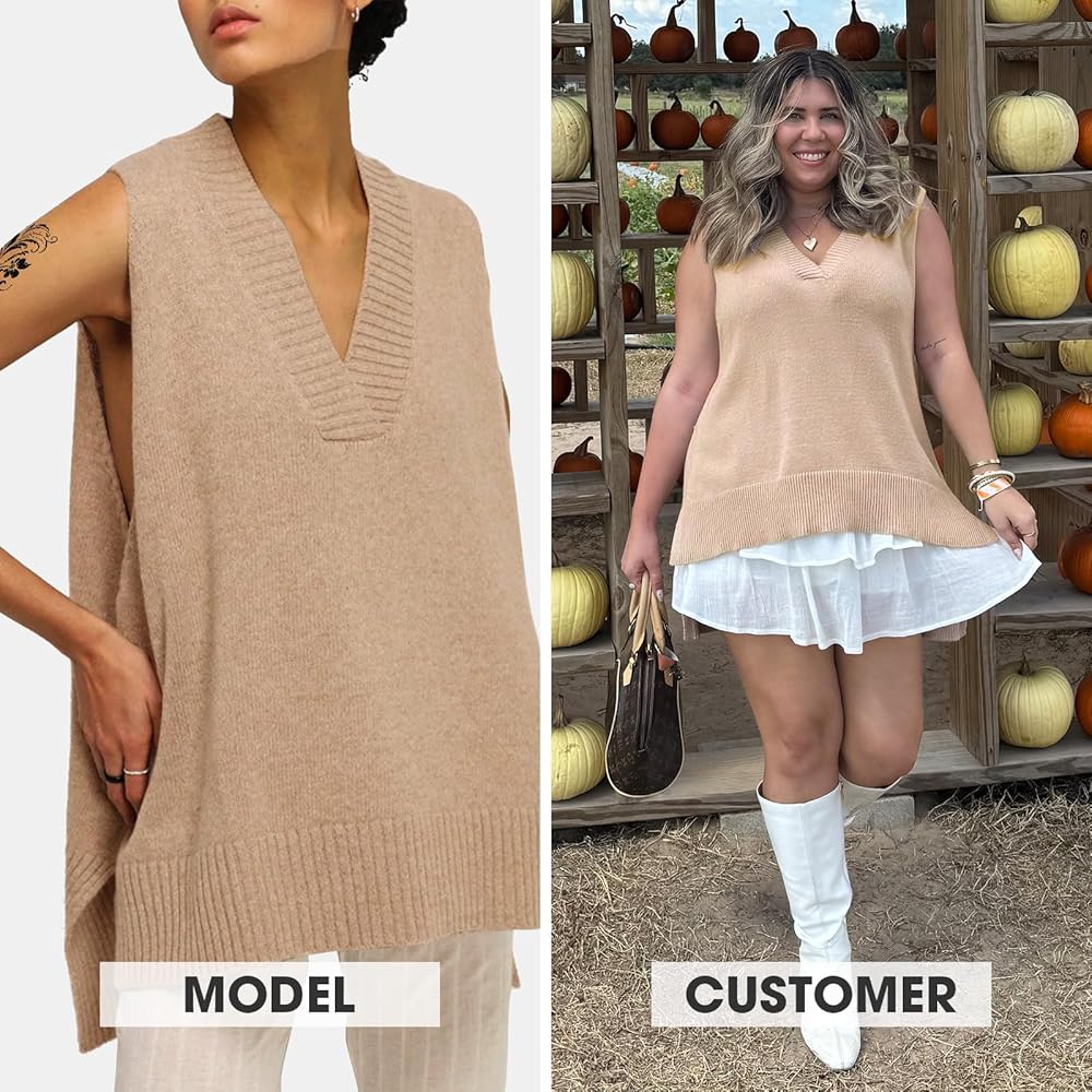 EXLURA Womens Oversized Sweater Vest Knit V Neck Tunic