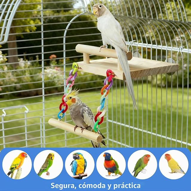 Foto 5 de 7 de QingWing Perchas de Madera Natural para Loros, Columpio para Periquitos
