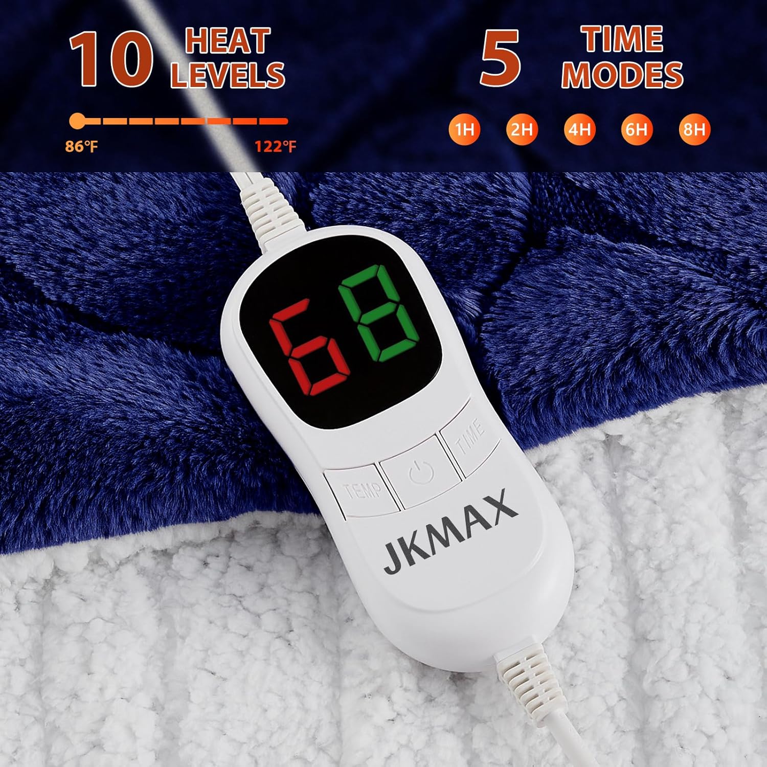 Heated Electric Blanket- Electric Throw Blanket 72"x84" for Bed- Heated Blanket with 5 Heating Levels& 4 Hours Auto Off for Home Office - Soft Faux Fur Heating Blanket for Full Body(Navy Blue) - Image 3