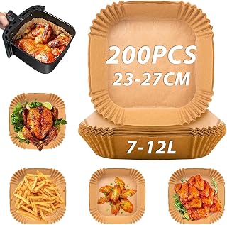 Airfryer Accessories Air Fryer Paper 23-27cm, 200Pcs Baking Paper Airfryer Non-stick Waterproof and Oil-proof, Airfryer Paper Square, Accessories Airfryer Compatible with COSORI/Cecotec