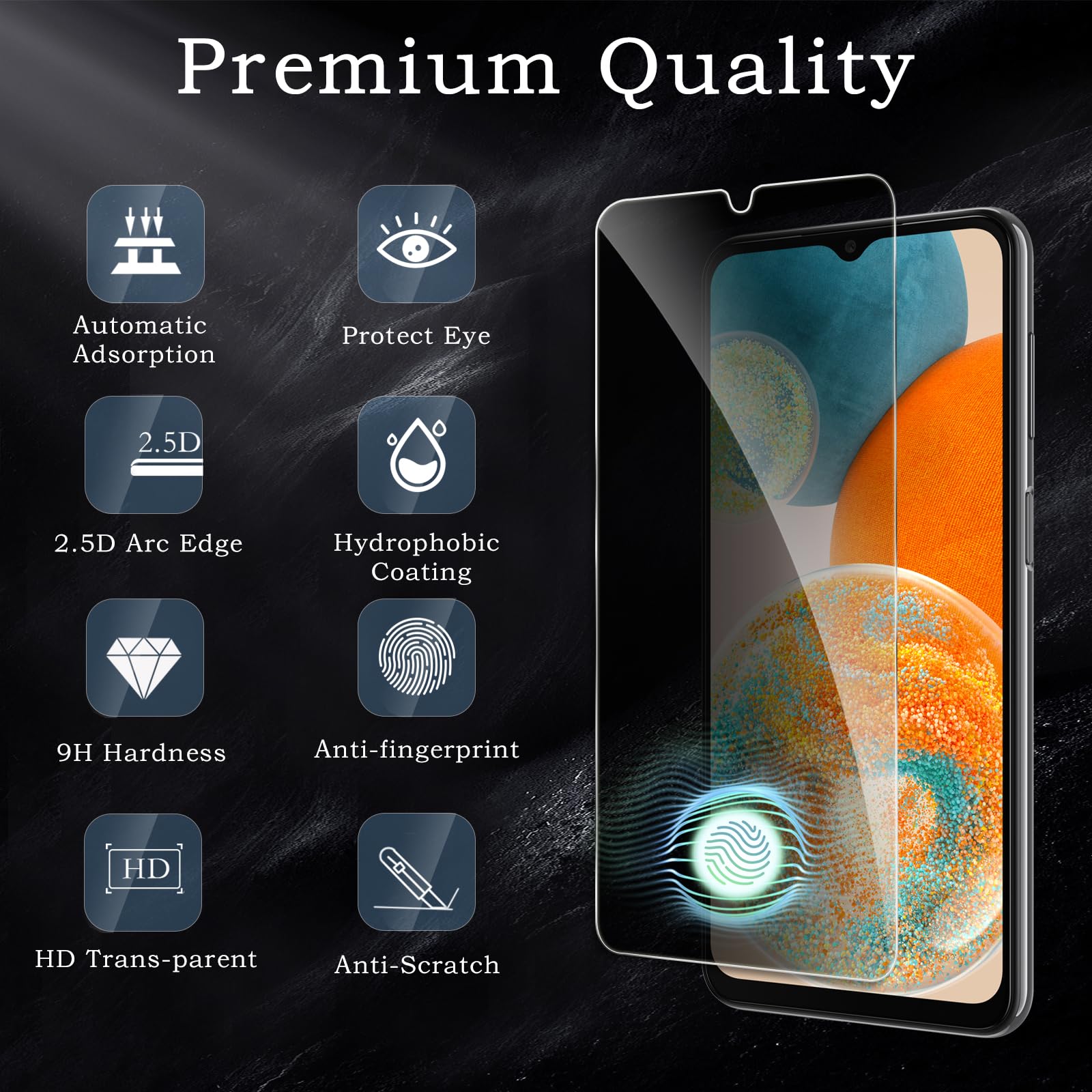 Pellicola protettiva per la privacy per Samsung Galaxy A23 4G/5G, accessori in vetro temperato infrangibile, pellicola in vetro temperato anti spia, compatibile con custodie, ultra resistente, durezza