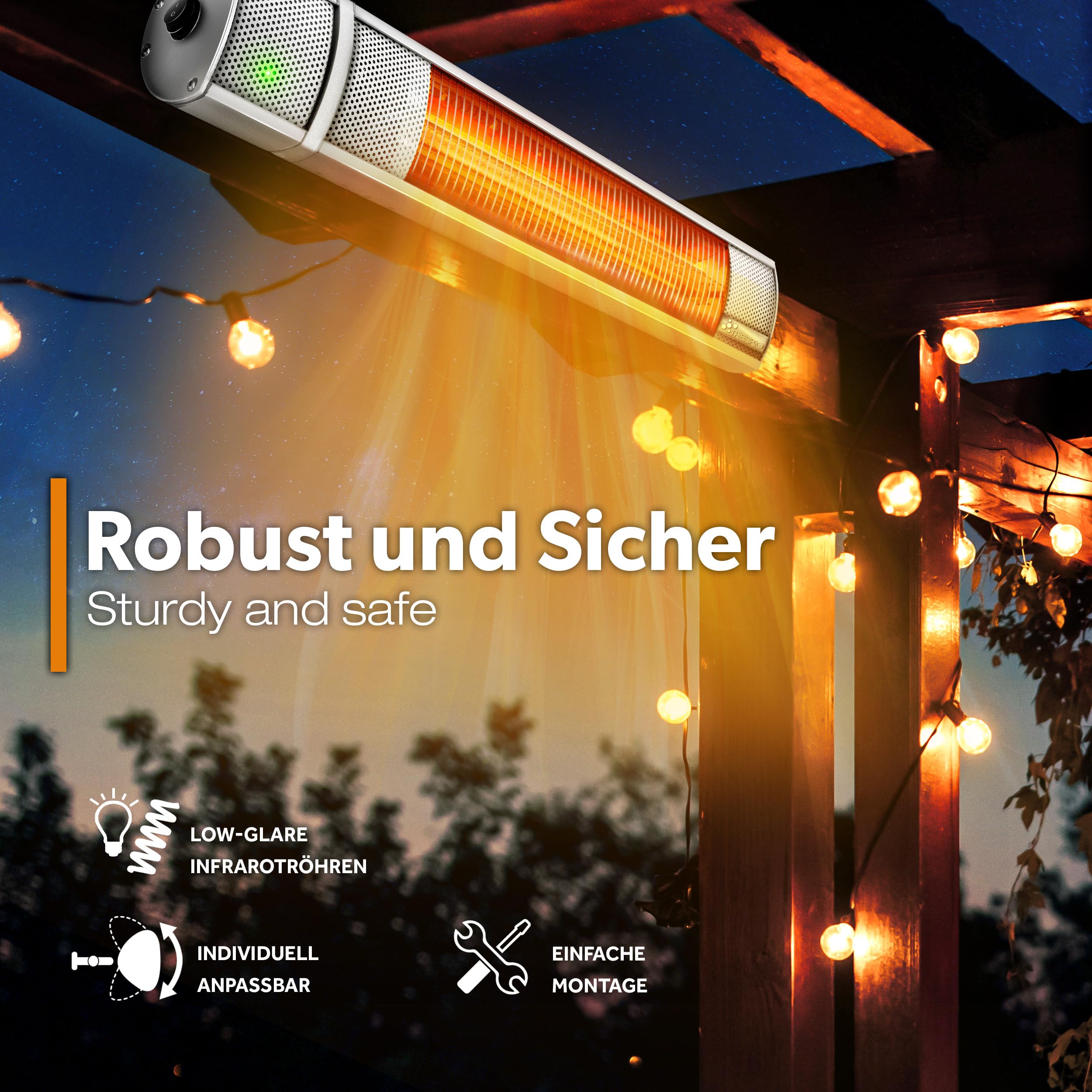 TRESKO Infrarot Heizstrahler 2000W mit Fernbedienung | Wärmestrahler Terrasse elektrisch mit 3 Heizstufen | Terrassenstrahler Innen & Außen | Wand-Heizstrahler Infrarotstrahler Wickeltischstrahler…