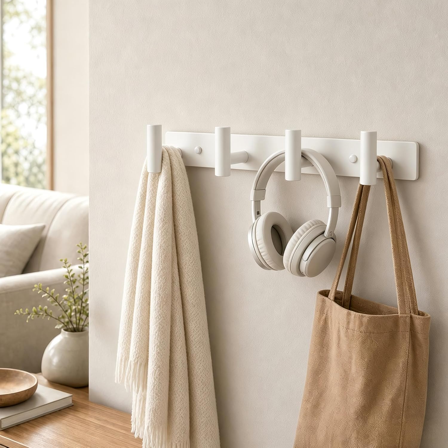 Wall Mounted Coat Rack-4 Hooks, Heavy Duty Stainless Steel Wall Hooks for Towel Coat Bag, Hat Rack Coat Hanger Coat Hooks Towel Racks for Bathroom Entryway Kitchen Office (White, 1 Pack)