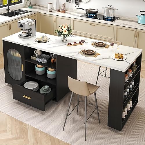HSH Kitchen Island with Storage, Mobile Kitchen Island Cart with