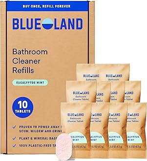 10 Pack Bathroom Cleaner Refills, Eucalyptus Mint Scent, Eco-Friendly Cleaning Supplies, 35 x 70 ml