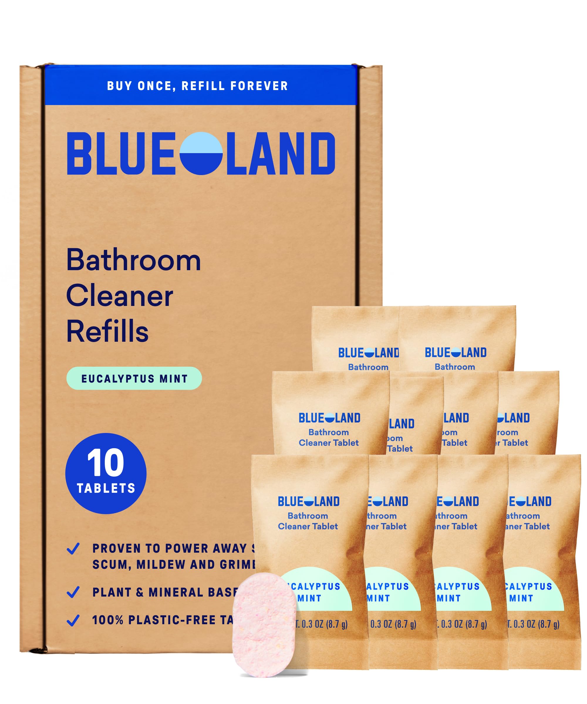 10 Pack Bathroom Cleaner Refills, Eucalyptus Mint Scent, Eco-Friendly Cleaning Supplies, 35 x 70 ml