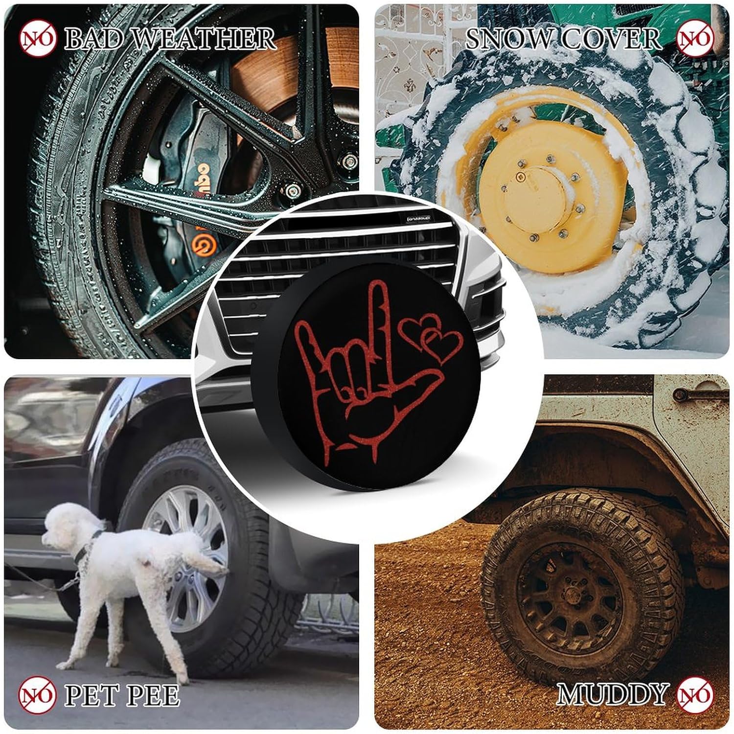 ASL I Love You Sign Language Funny Spare Tire Cover Wheel Protectors Case Waterproof for Travel Camping Truck RV SUV