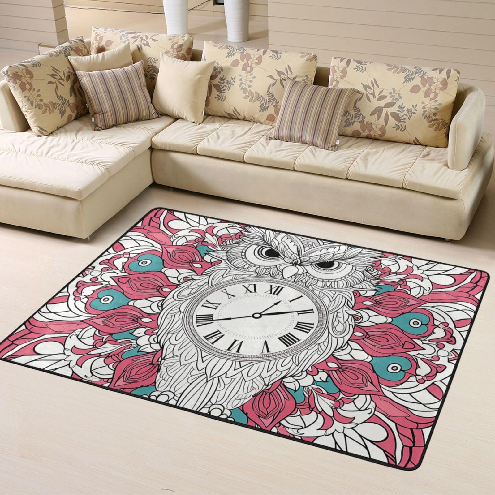 Tapis hibou horloge salon et chambre Mexpekil 120x160 cm