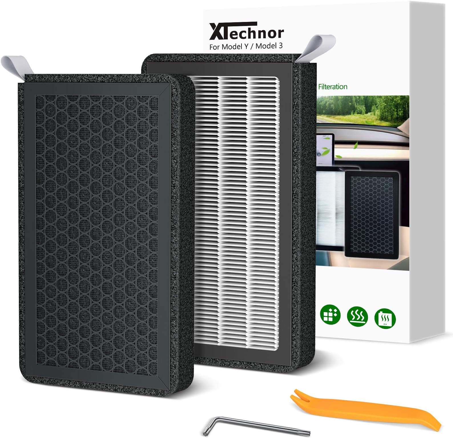 Tesla Model 3 Model Y Air Filter HEPA 2 Pack with Activated Carbon Tesla Air Conditional Replacement Cabin Air Filter