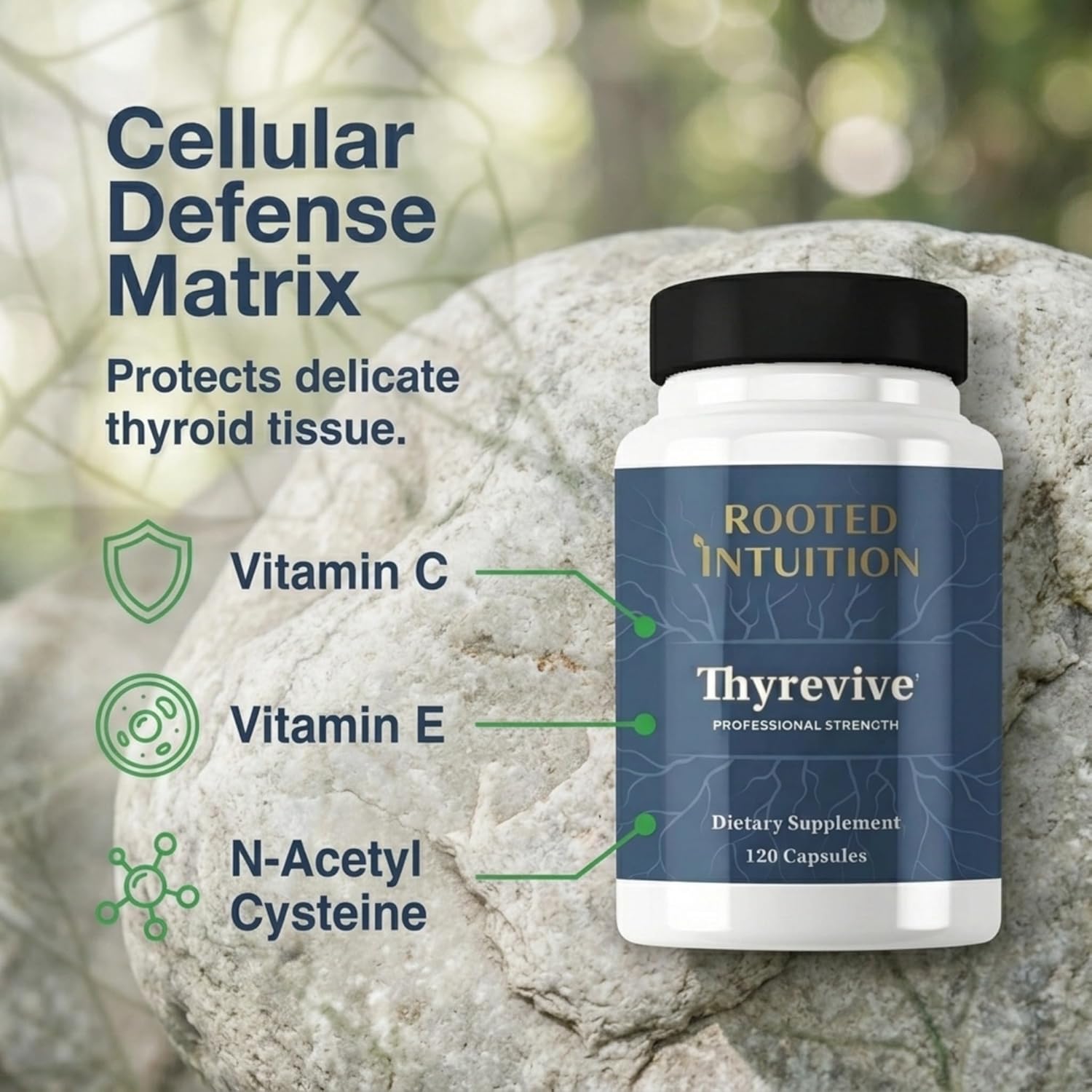 Rooted Thyroid Support Supplement for Women & Men - Complete Complex with Iodine Selenium Zinc - Natural Hypothyroidism Supplements - Thyroid Energy & Health - Thyrevive - 120 Capsules