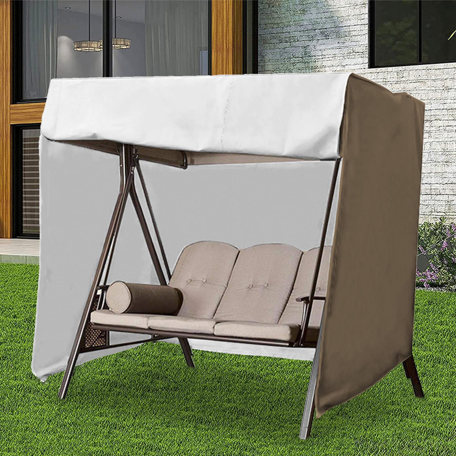 Schutzhülle Für Gartenbank Und Loungesofa, wasserdichte Outdoor Möbel Abdeckung Aus 210d Oxford-gewebe Mit Uv-Schutz, Windfeste Bankabdeckung Für Terrasse Garten, Coffee Three seater-88 * 60 * 72inch