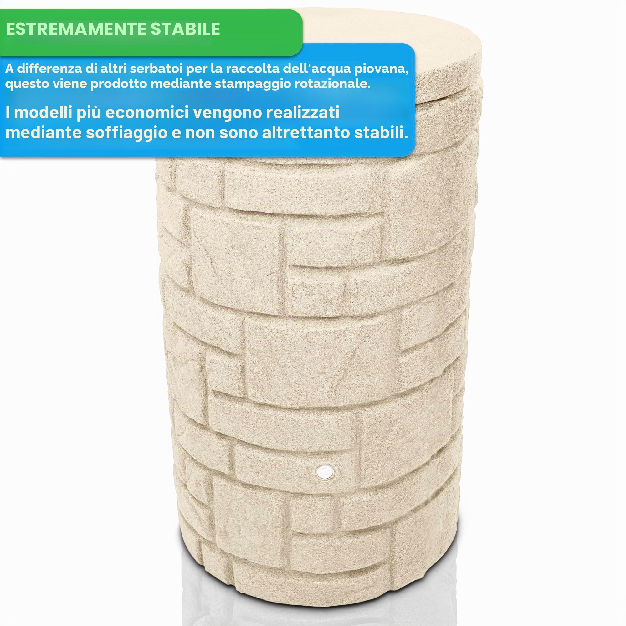 YourCasa Boccale per acqua piovana da 230 litri [StoneRain] con filettatura in metallo e coperchio in effetto pietra, resistente al gelo in plastica, serbatoio per acqua piovana, serbatoio per acqua