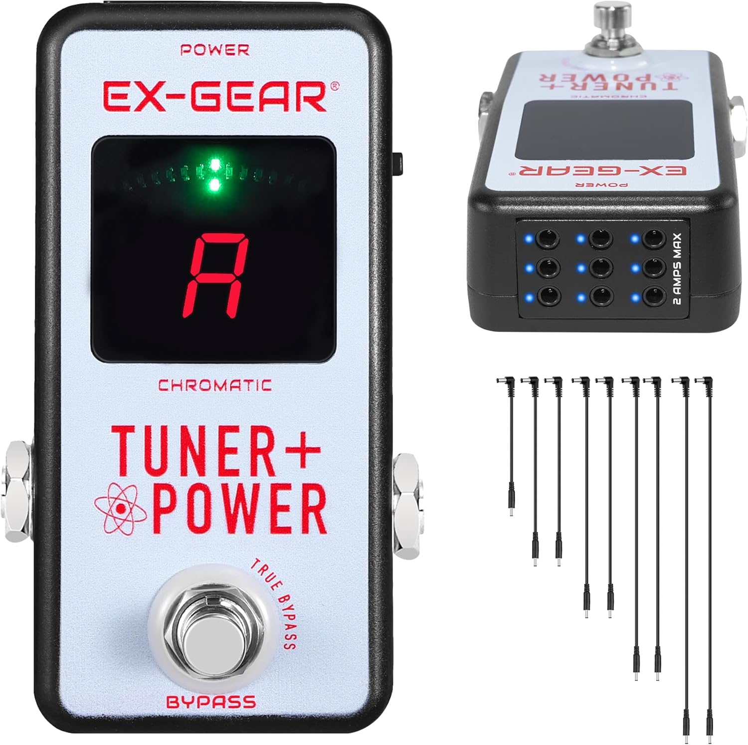 EX-GEAR Guitar Tuner & Power Supply Distributor 2-in-1 Guitar Pedal, Pro Grade Chromatic Pedal Tuner with 9 Port Noise-Free Power Supply, Magnetic Mount, True Bypass