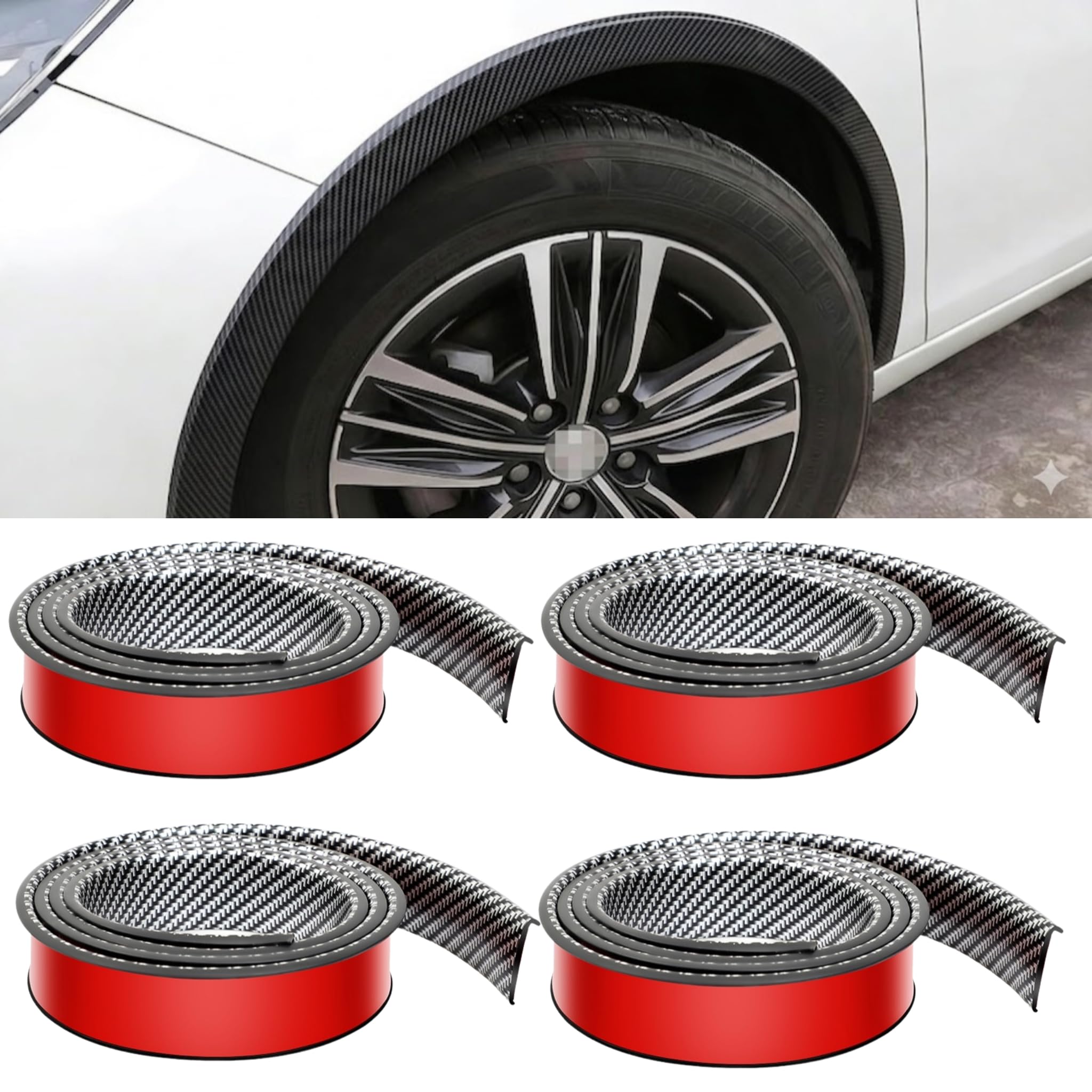 QIZUN 4 Pcs Wheel Arch Protector for Qashqai Hybrid (J12) 2021+, Fender Flare Extension Anti-Scratch Trim Strip Flexible Strong,carbon fiber texture