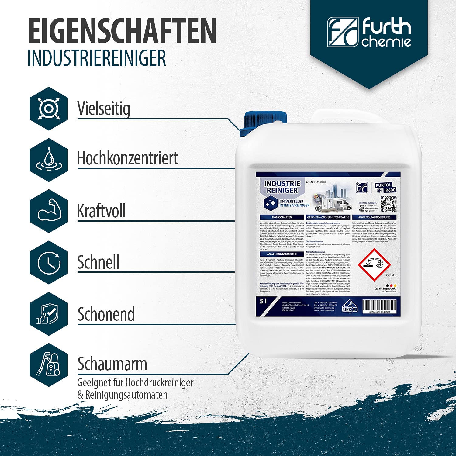 Industriereiniger FURTOL IR-600 als Wohnwagen- und Industriereiniger, Nikotinentferner, Felgenreiniger und Fahrradkettenreiniger, 10 Liter