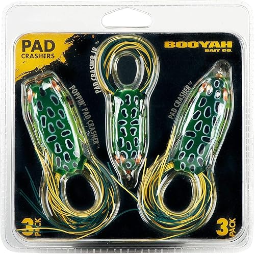 Miniatura 2 de BOOYAH Pad Crasher 3 Pack Topwater Bass Fishing Hollow Body Rana Señuelo con ganchos sin malas hierbas