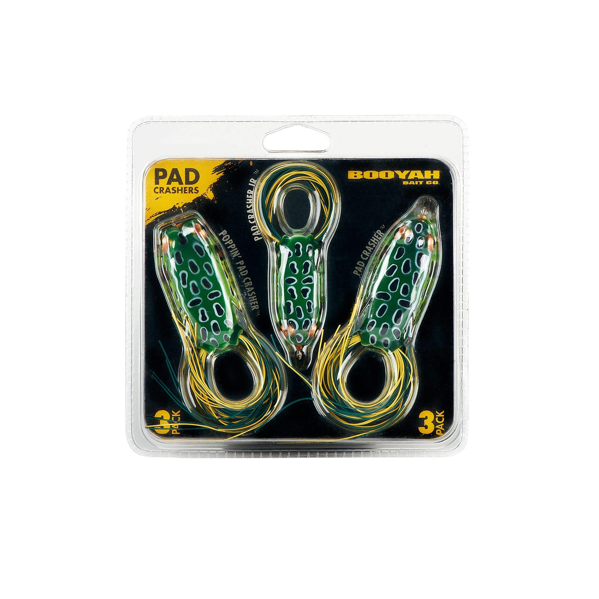 BOOYAH Pad Crasher 3-Pack Topwater Bass Fishing Hollow Body Frog Lure with Weedless Hooks, Leopard Frog