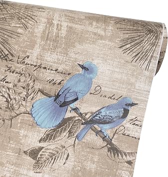 SimpleLife4U Blue Birds Contact Paper Handwriting Pattern Self-Adhesive Shelf Liner Locker Sticker 17.7 Inch By 9.8 Feet