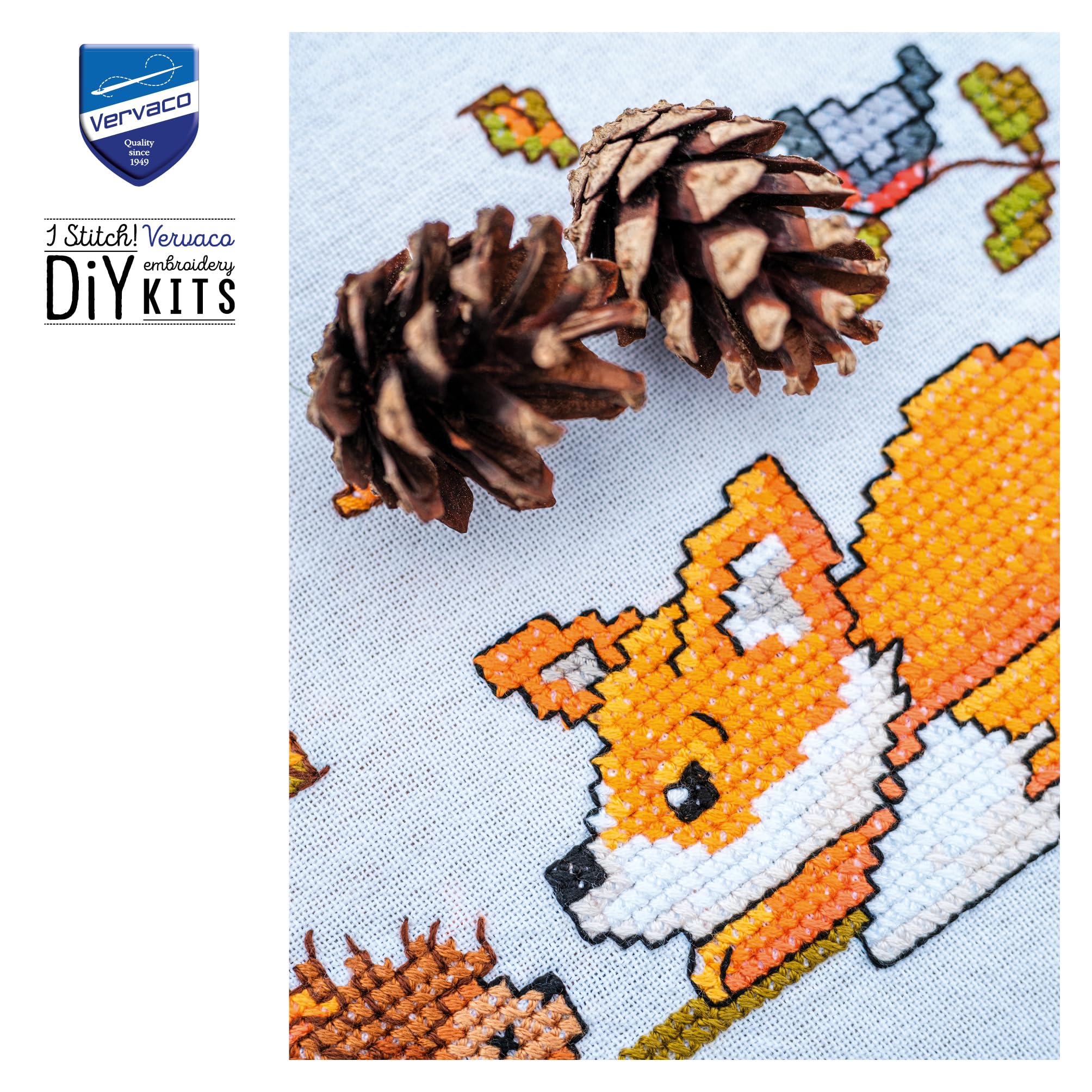 Vervaco Mantel Para Bordar Punto De Cruz Completo Bordado Tela Impresa Bosque de otoño Decoracion Para Manualidades DIY Adultos Set Ocio Creativo Regalo 80 x 80 cm Cross Stitch Embroidery