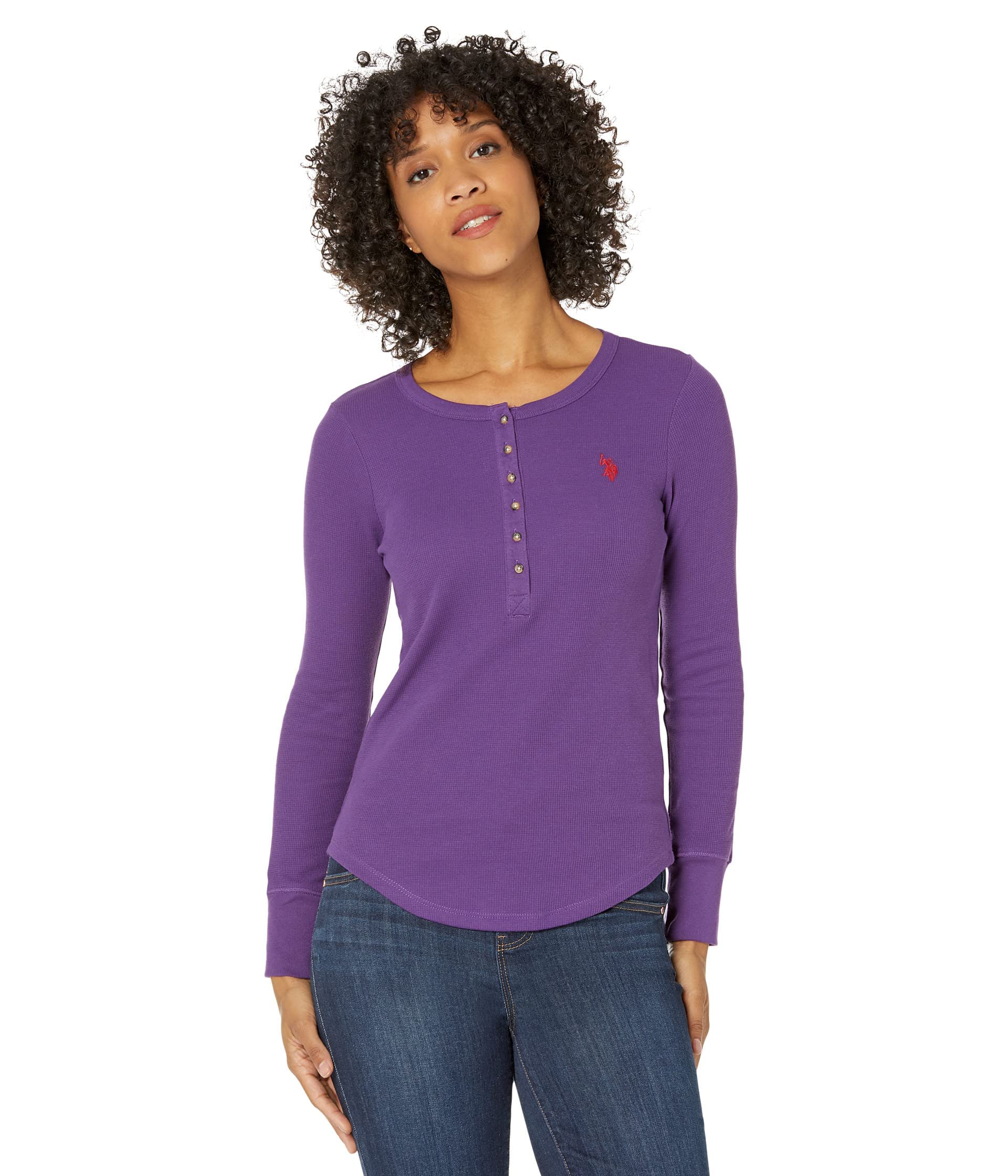 U.S. Polo Assn. Long Sleeve Thermal Henley Top Kingston Purple LG