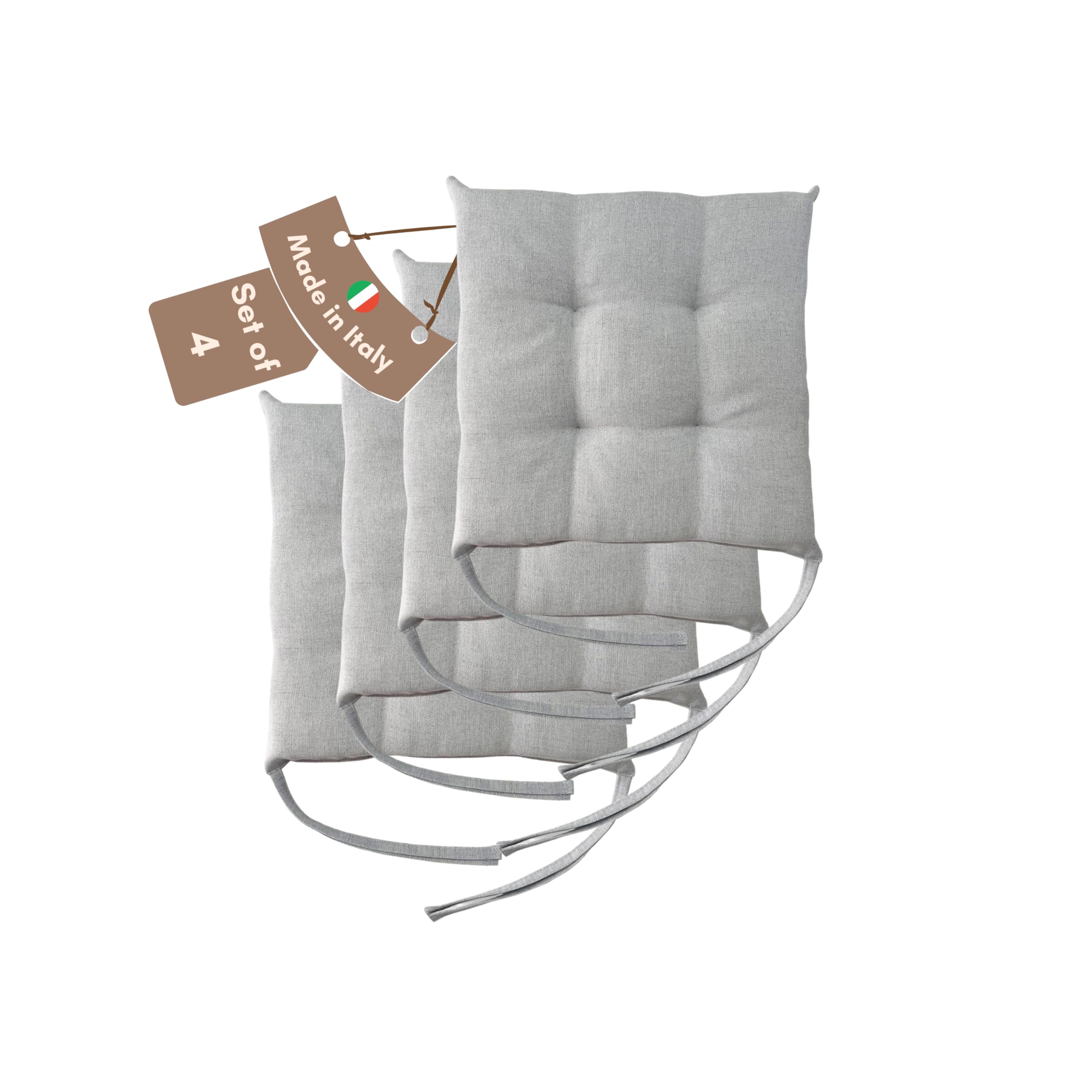 Il Tuo Artigiano Design Set of 4 or 6 Cushions for Kitchen Chairs, Made in Italy, Kitchen Chair Cushions, Set of 6, 40 x 40 cm, Thickness 6 cm, Sponge and Soft Acrylic Padding (4, Light Grey)