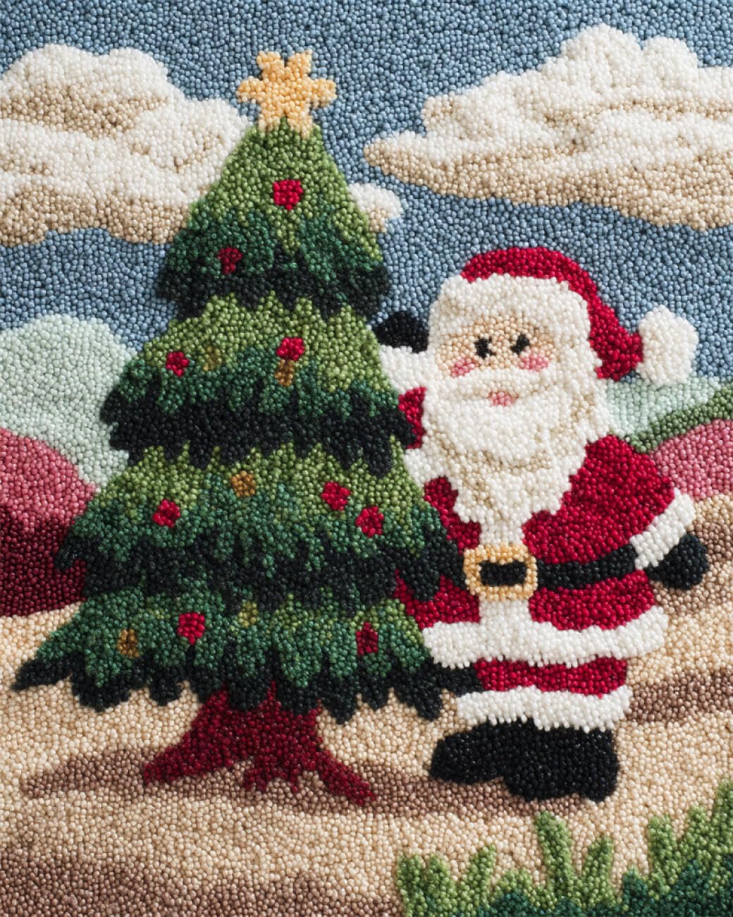 AxiangziK DIY Latch Hook Rugs Kits Cartoon Christmas Tree DIY Rug Making Kits for Aldult Tapestry Set Embroidery Carpet Doormat Gift 39x55in
