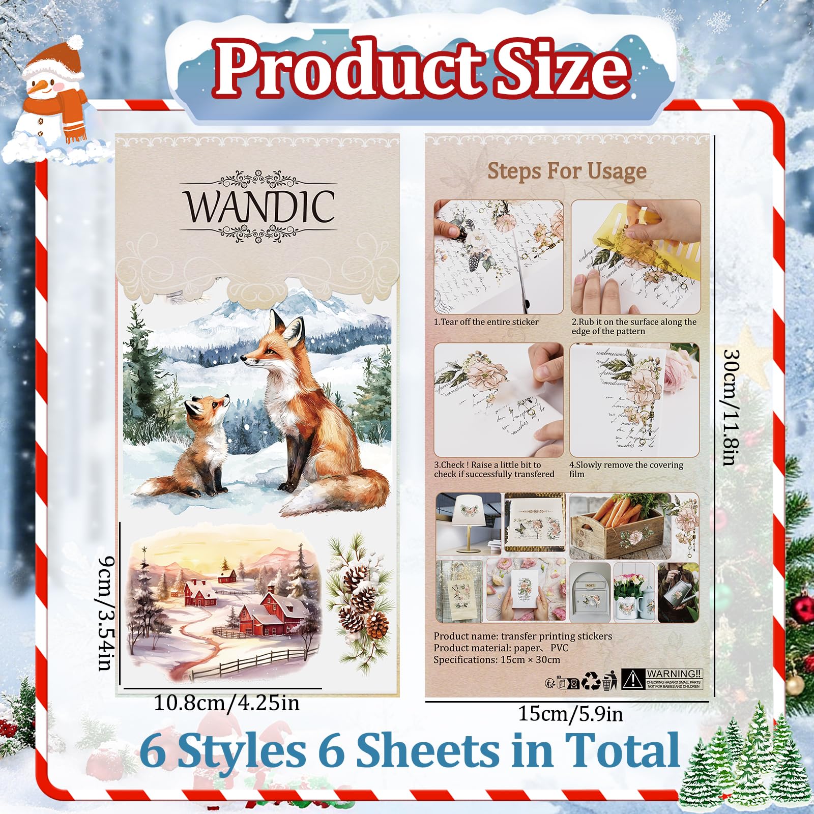 WANDIC Lot De 6 Feuilles D'autocollants De Transfert, Thème Noir