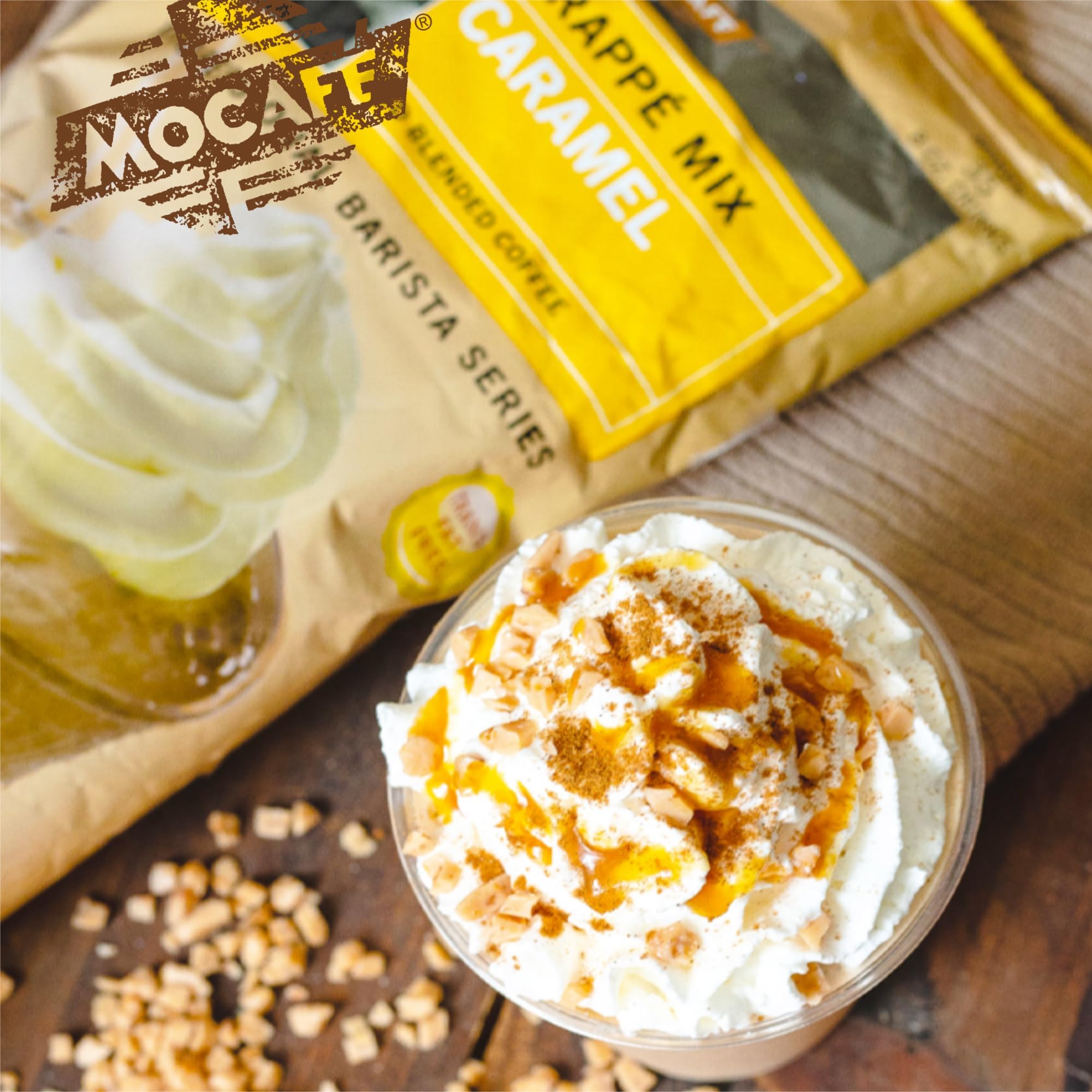 MOCAFE Caramel Blended Ice Coffee Mix, Instant latte frappe powder, 3lb bulk bag