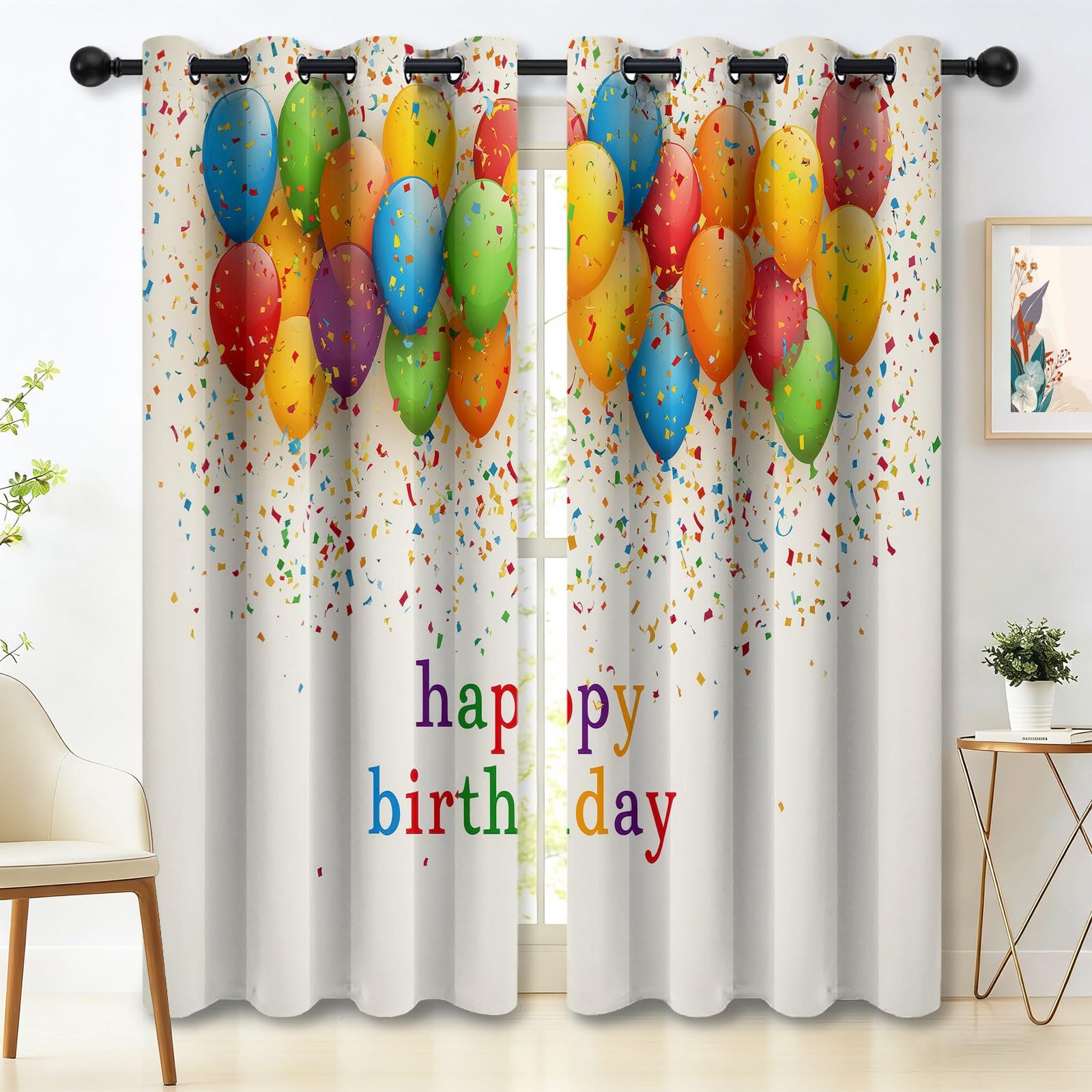 Zasłony kolorowe, nieprzejrzyste, zestaw 2 sztuk wys. 245 x szer. 140 cm, festiwalowe, balony konfetti, zasłony zaciemniające do szyn, zasłony termiczne do salonu i sypialni, zaciemniające zasłony