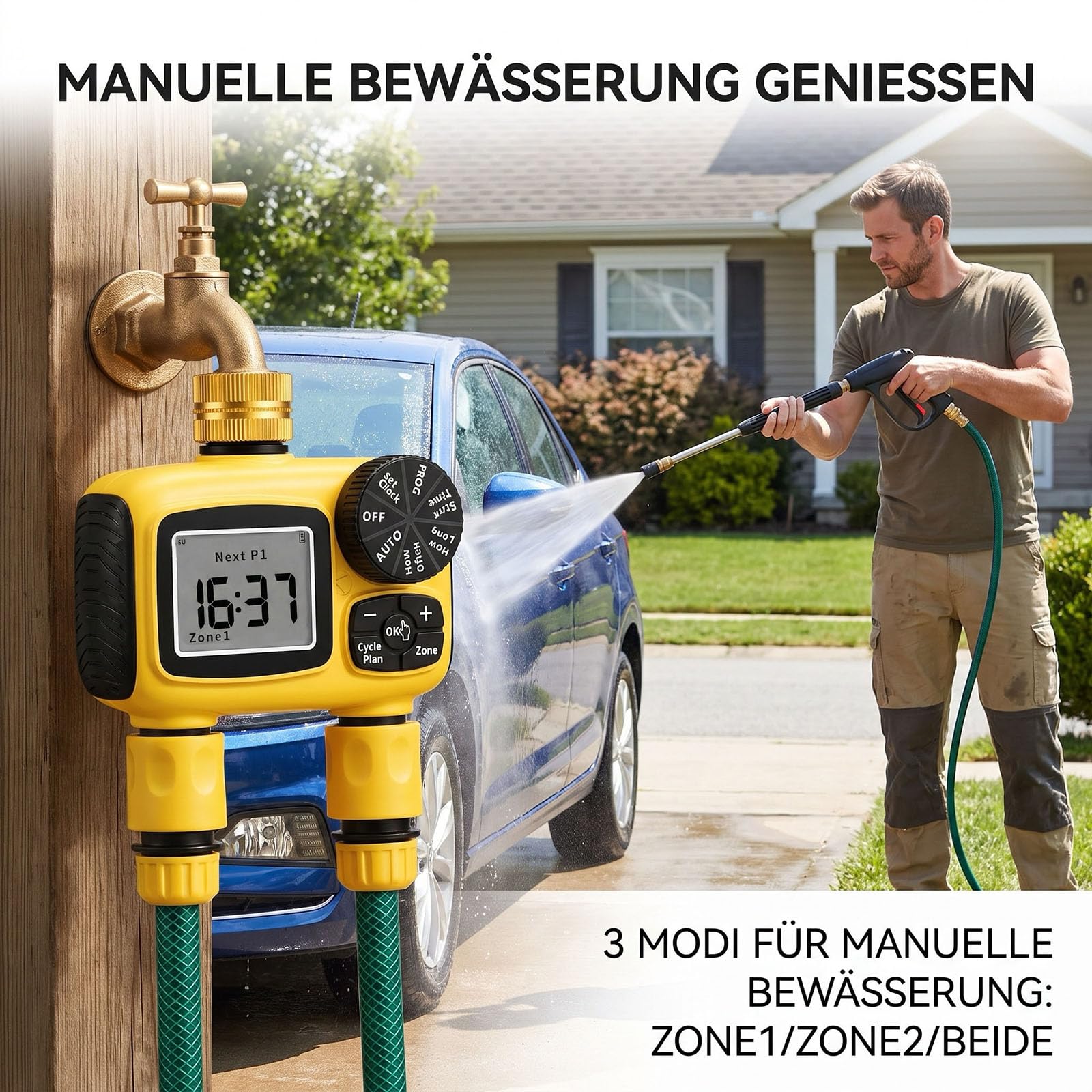 MQUPIN Bewässerungscomputer 2 Ausgänge, Messinganschlüsse