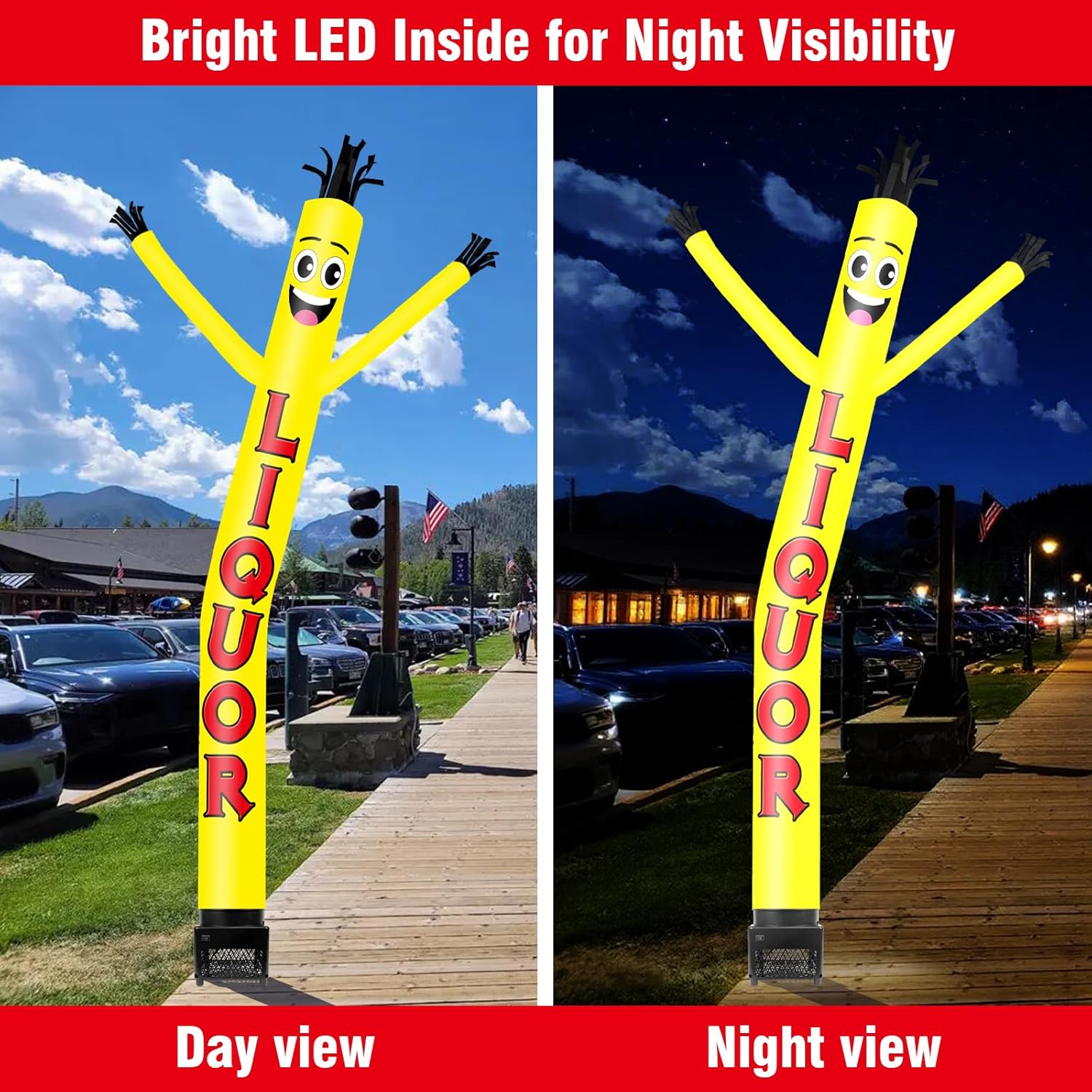6FT Liquor Yellow Inflatable Tube Man with Blower (5.5'' Diameter) and Built-in LED - Wacky Waving Dancing Guy for Business Advertising Promotion